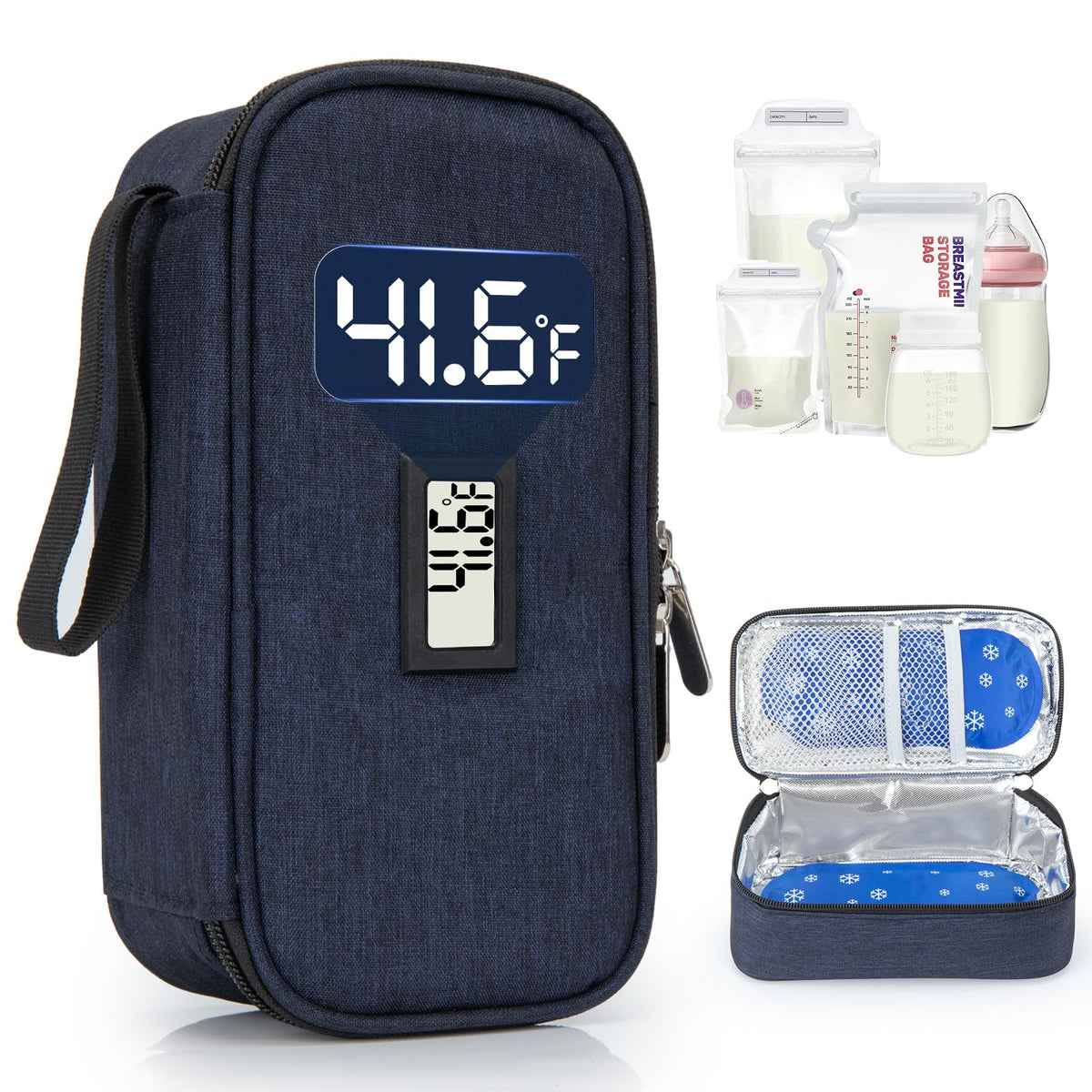 WIBOND Breast Milk Cooler Travel Bag, Real-Time Temperature Display, Holds 4-6 Breastmilk Storage Bag with 2 Breast Milk Ice Pack, Cooling & Waterproof Portable Cooler for Moms on the Go(Pink)
