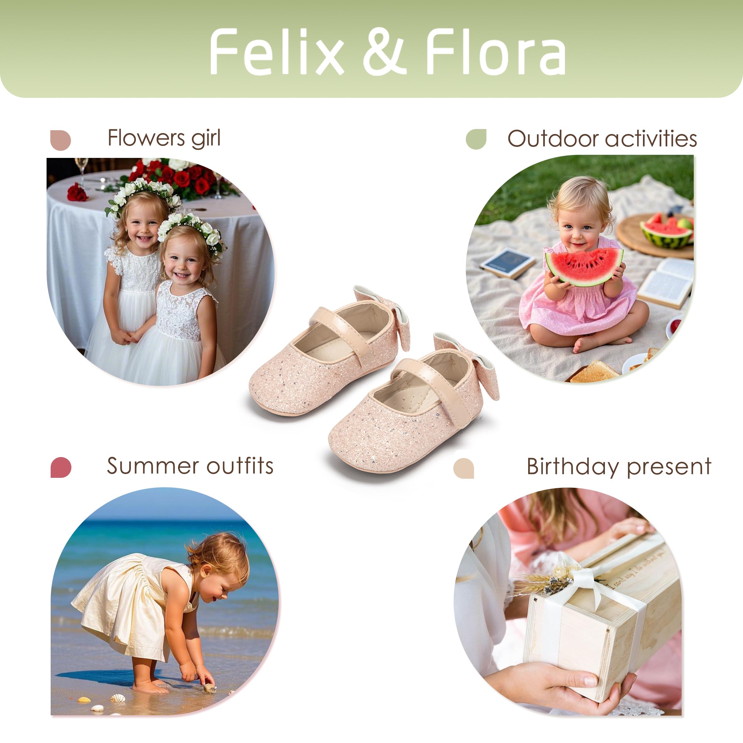 Felix & Flora Soft Sole Light Pink Baby Walking Shoes - Infant Moccasins Rubber Sole Crib Ballet Flats(Light Pink,2.5-3 Years)