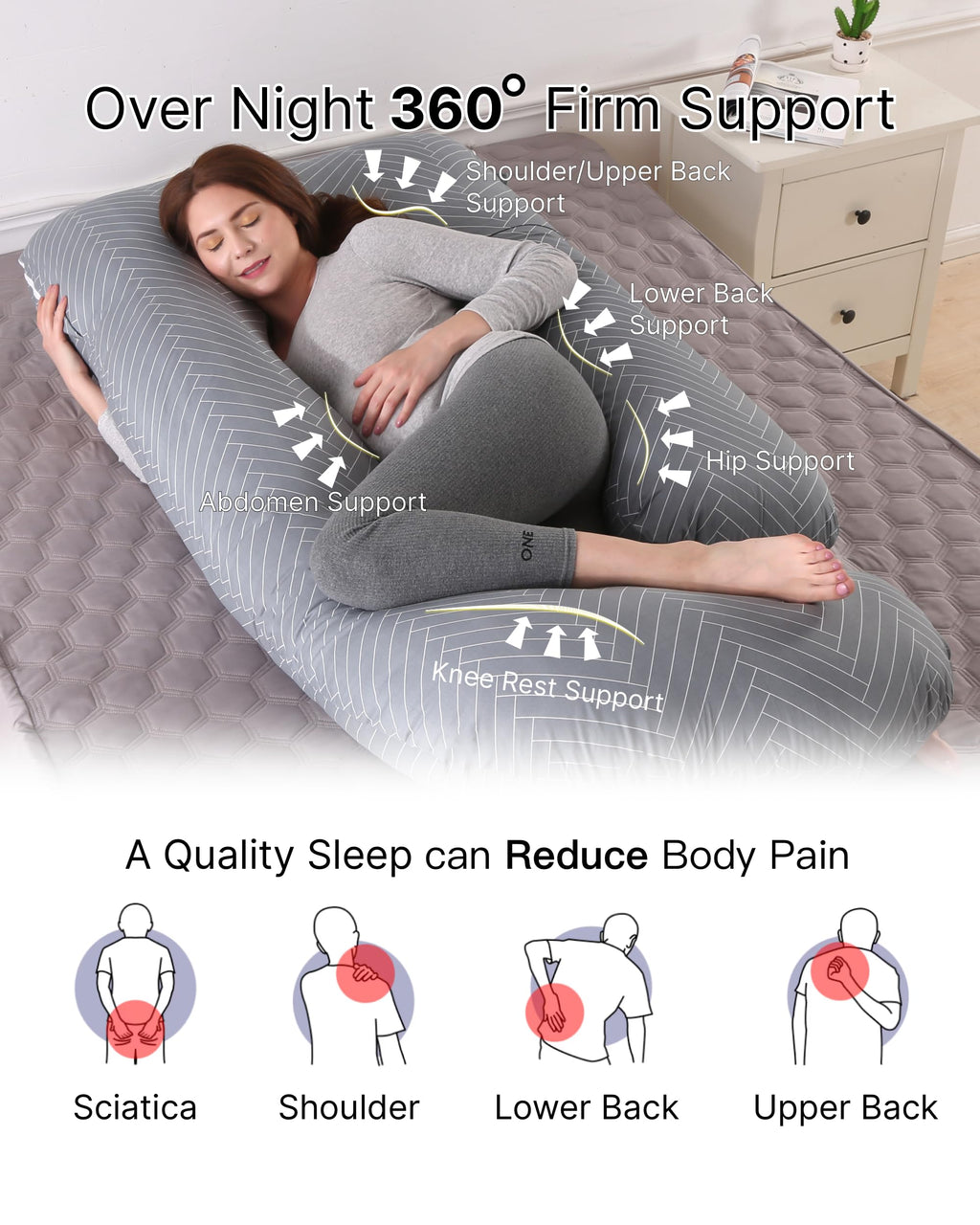 ALLOPERA Pregnancy Pillow, Full Body Maternity Pillow 57 inch, with Removable Washable Cover - Sleep Support for Legs, Back, Neck, Shoulder, HIPS, Belly for Pregnent Women, 100% Cotton