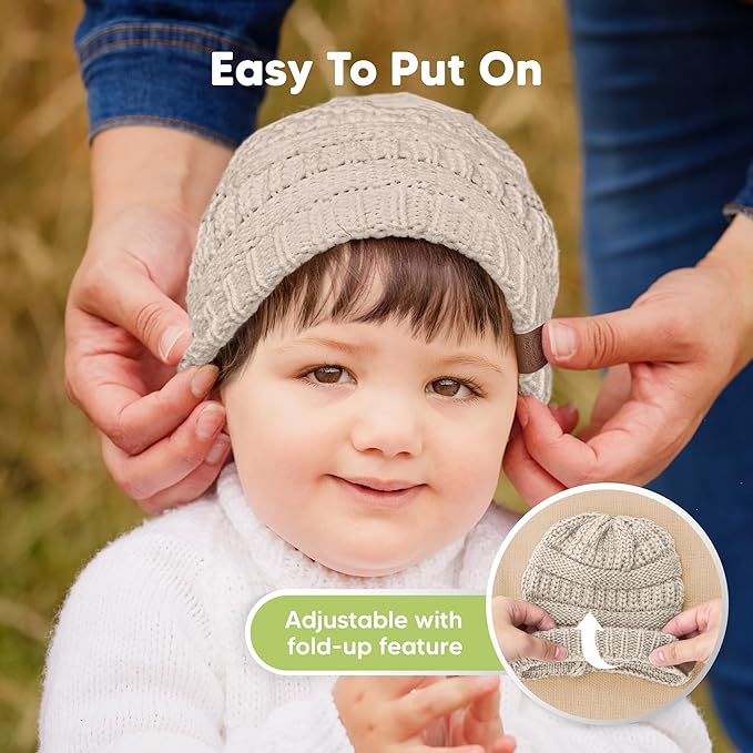 3-Pack Baby Beanies for Boys, Girls - Stretchy Knit Baby Hats, Cute Newborn & Toddler Winter Hat, Soft & Warm Infant Beanie 6-36 Months (Pecan, M)