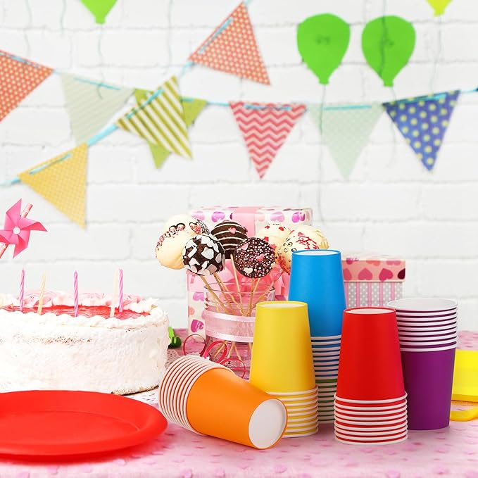 URATOT 60 Pieces 9 Ounce Disposable Paper Cups Rainbow Party Cups Drinking Cups for Party, DIY and Holiday, 6 Colors