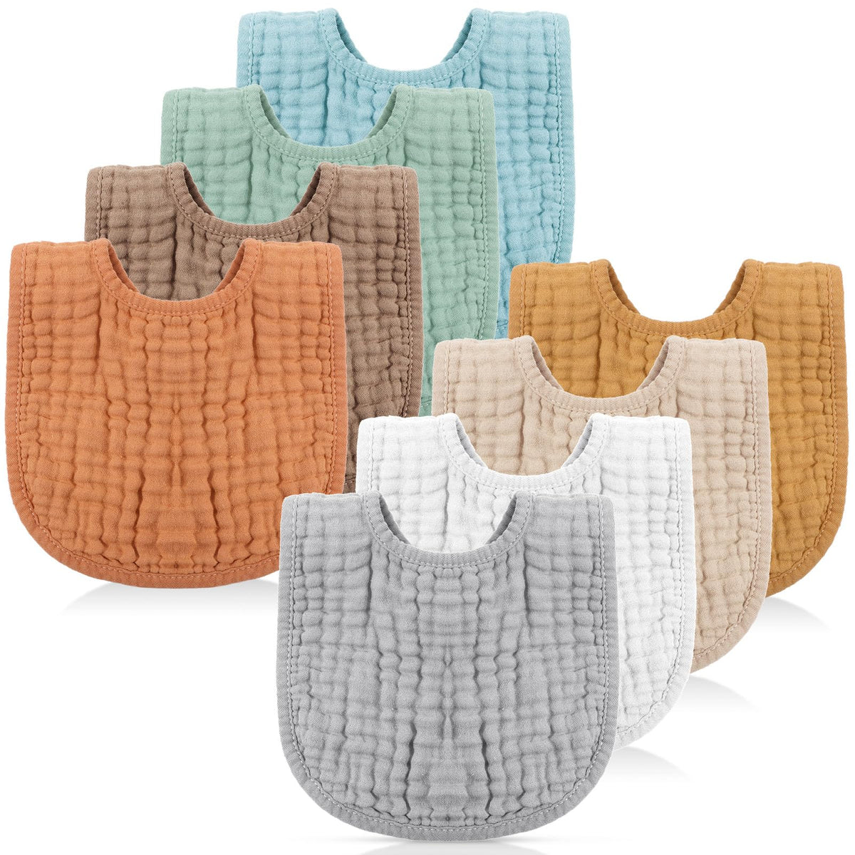 Frienda 8 Pcs Muslin Baby Bibs Waterproof Bib for Drool,Warm Colors