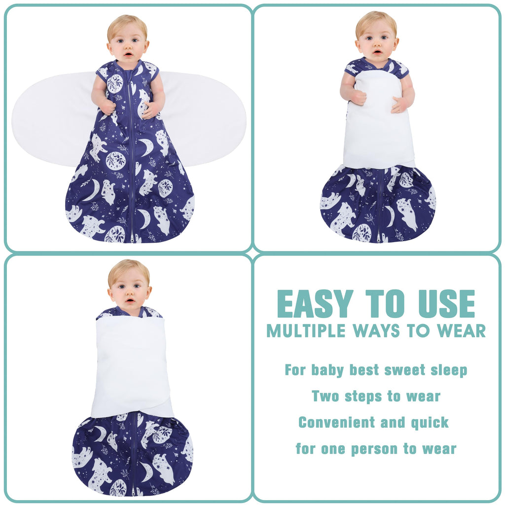 BSTOPPT Newborn Sleep Sack Baby Swaddle,3-Way Adjustable Wearable Blanket,100% Rayon Cotton Swaddling Sleeping Bag，TOG 0.5 (Fox & Dinosaurs, 6-12 Months)
