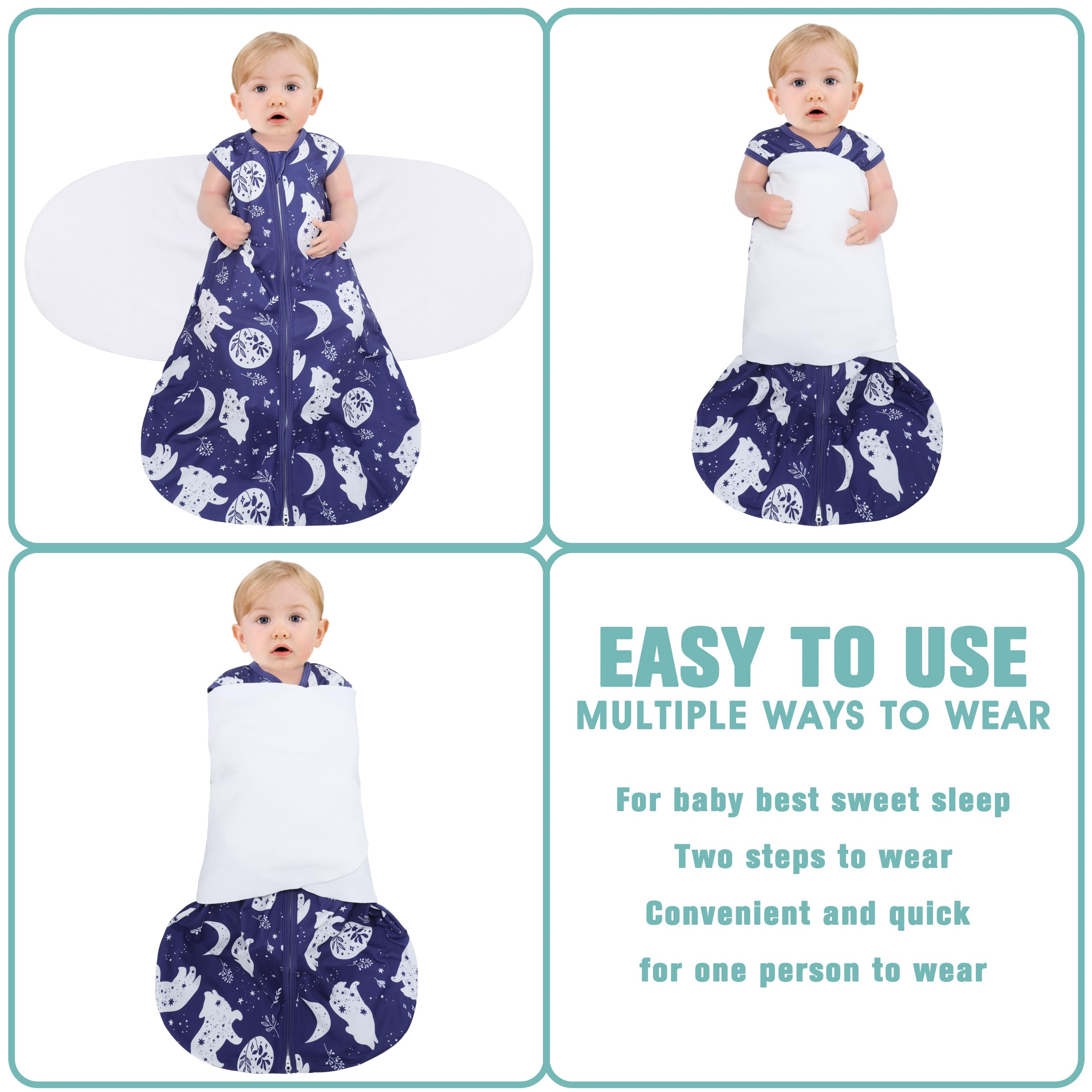 BSTOPPT Newborn Sleep Sack Baby Swaddle,3-Way Adjustable Wearable Blanket,100% Rayon Cotton Swaddling Sleeping Bag，TOG 0.5 (Fox & Dinosaurs, 6-12 Months)
