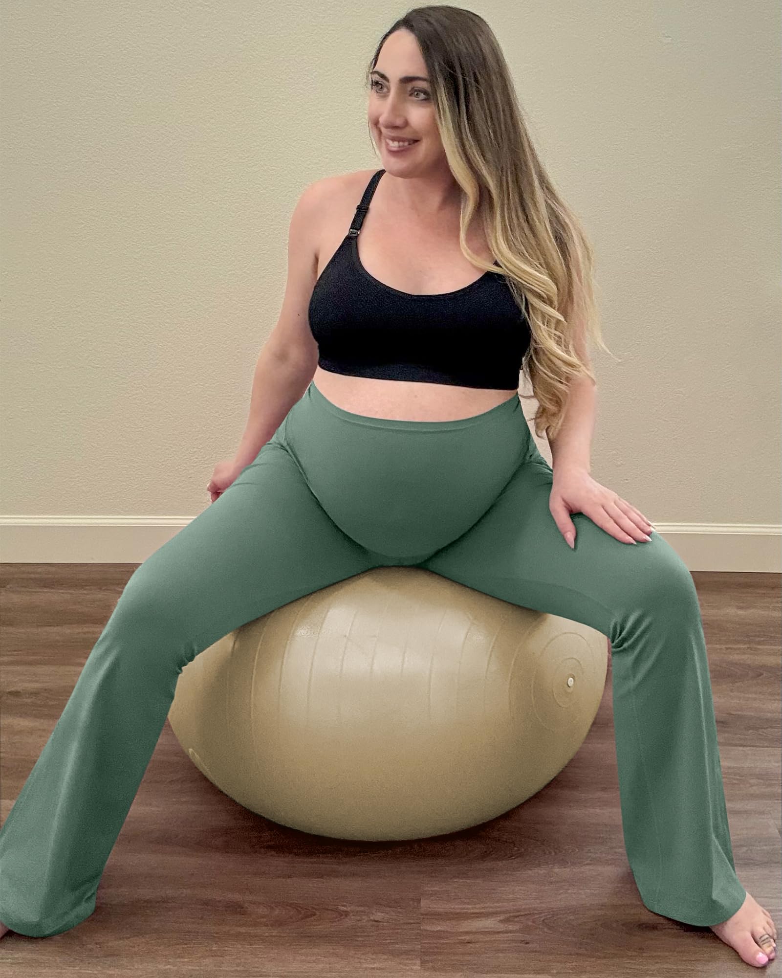 G4Free Maternity Clothes Flare Legging Over the Belly,Gray Sage,M,Regular