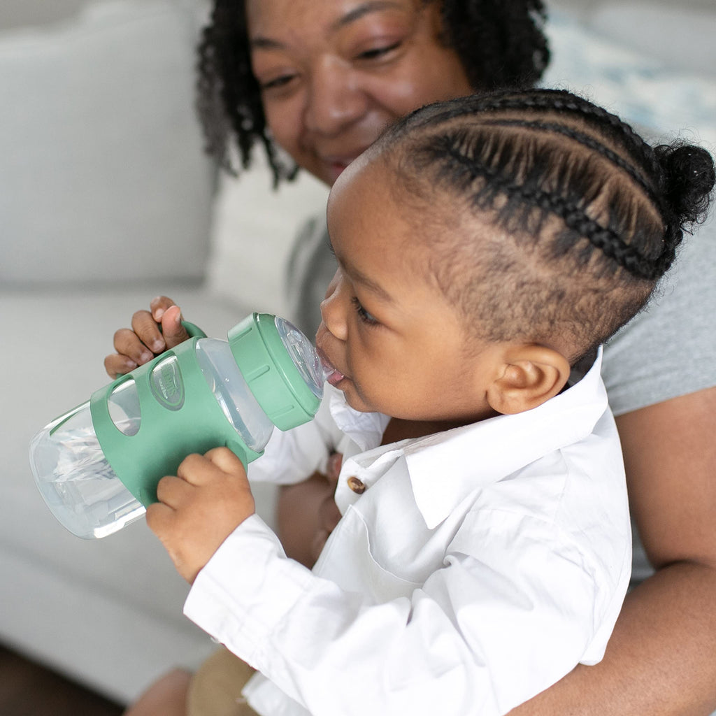 Dr. Brown's Wide-Neck Sippy Spout Bottle with Handles, Green & Gray, 2-Pack