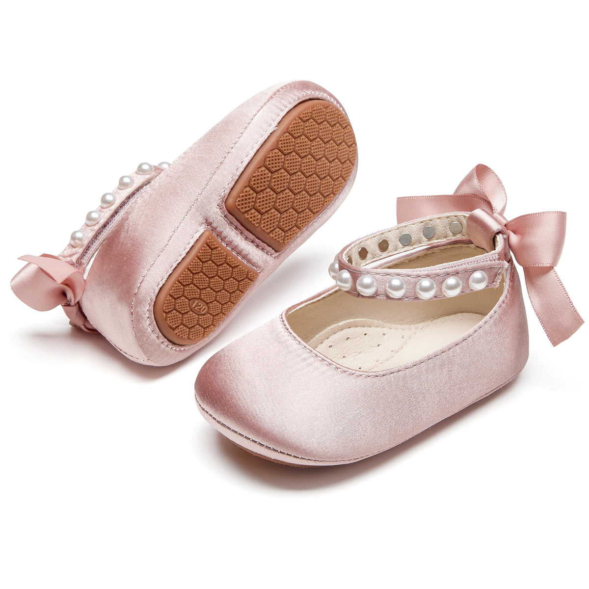 PHIRAMIN Baby Girls Glitter Pink Mary Jane Flats - Infant 12-18 Months Walking Shoes Soft Rubber Sole Princess Wedding