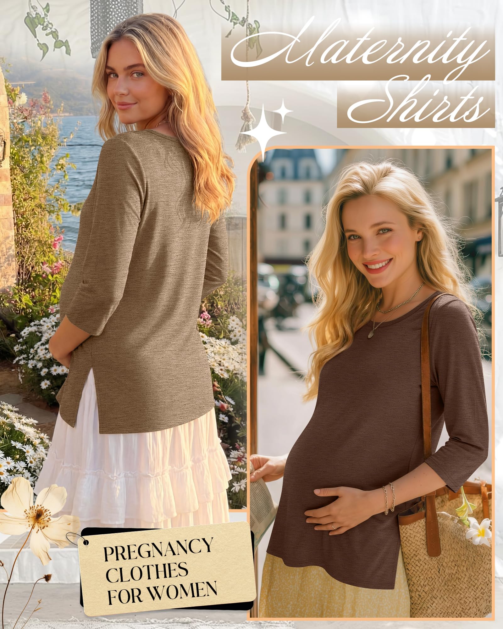 Baggyfly 3 Pack Women's Maternity Round Neck Tunics Tops, 3-Color, XX-Large