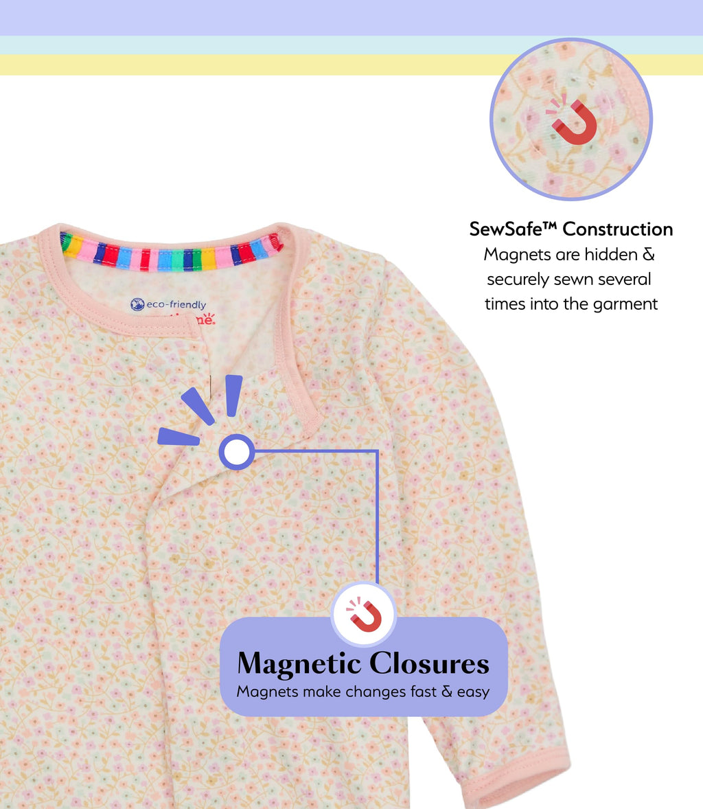 Magnetic Me Girls Modal Magnetic Baby Footie Pajamas | Silky Soft Modal Fabric | Bedford Floral | 12-18 Months