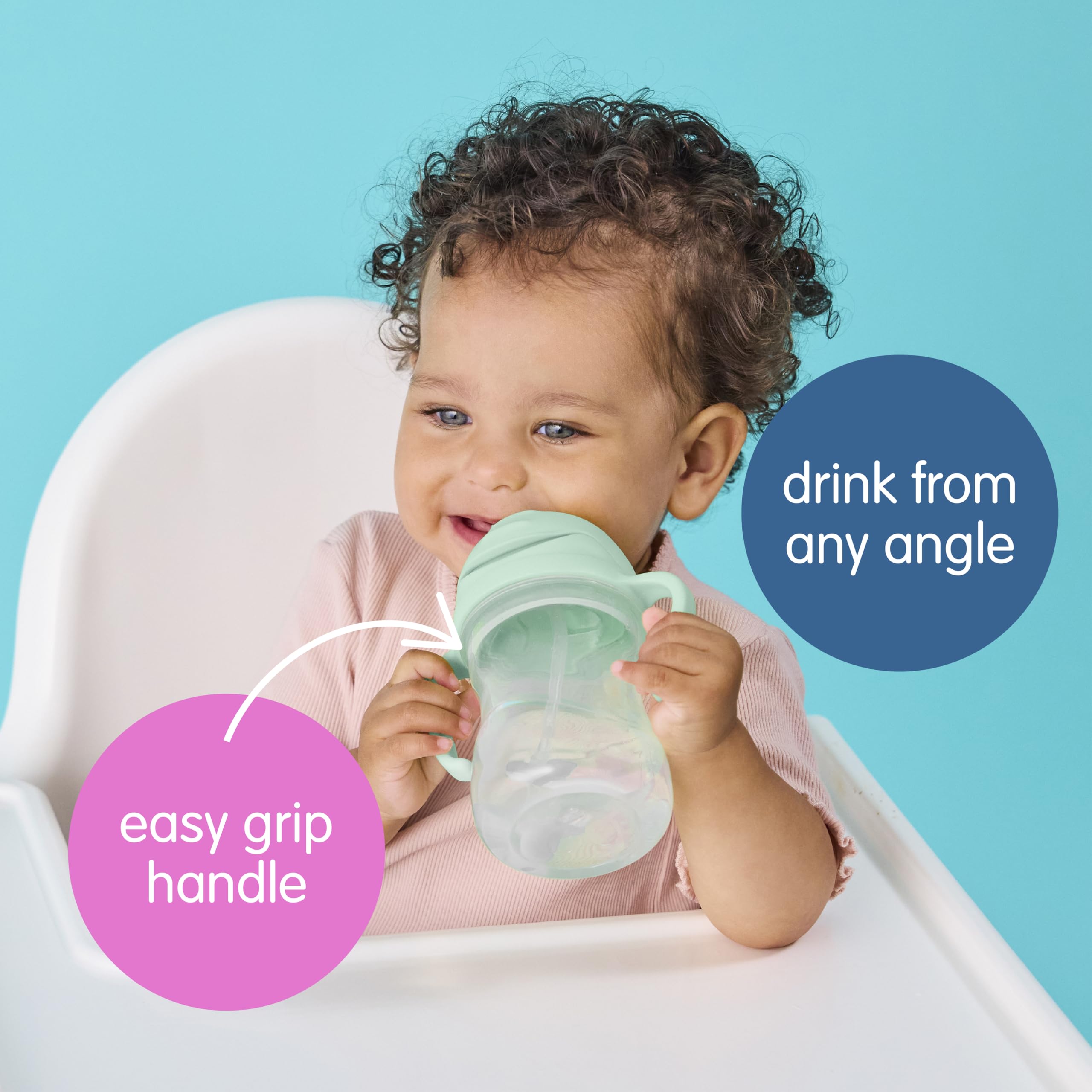 b.box Sippy Cup with Weighted Straw, Toddler Straw Cup, Spill Proof, 8oz