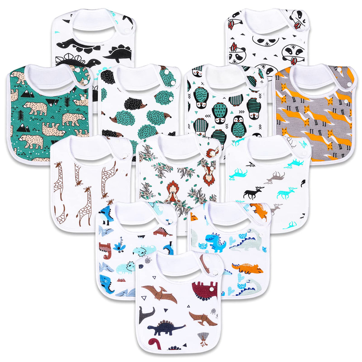Benoxine Baby Bibs Soft and Absorbent Organic Cotton Bandana Bibs Set for Boys Girls Newborn Unisex Plain Colors 3-36 Months 12 Pcs
