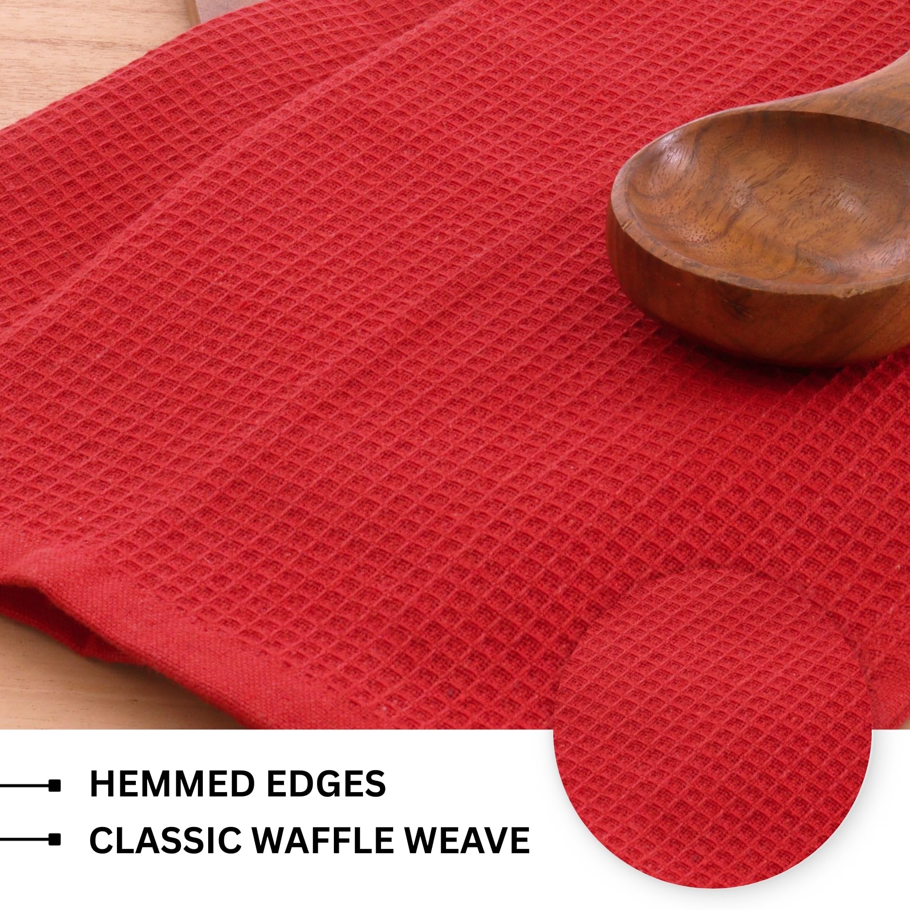 PurpleEssences Waffle Weave Kitchen Towel, 100% Cotton - 15x25 Inches with Hanging Loop, Ultra Soft Absorbent Quick Drying Dish Cloth, Tea and Hand Towels, 4 Pack - Spring Easter Summer - Red