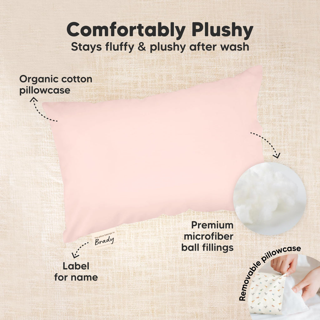 Mini Toddler Pillow with Pillowcase, 9x13 My Dreamy Pillow (Mist Pink)