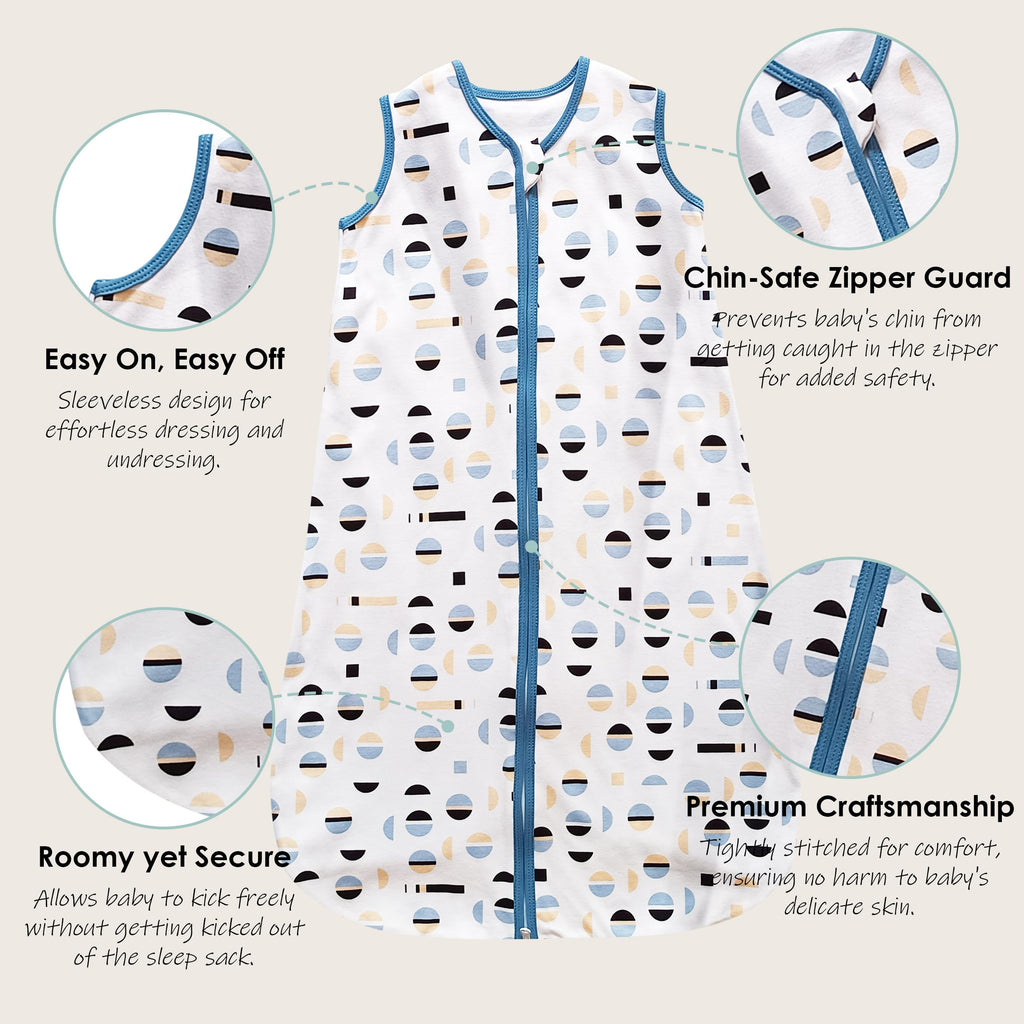 Cute Castle Baby Sleep Sack 18-24 Months - Lightweight 100% Cotton 2-Way Zipper TOG 0.5 Infant Wearable Blanket, Newborn Essentials Toddler Sleep Clothes (3 Pack Blue)