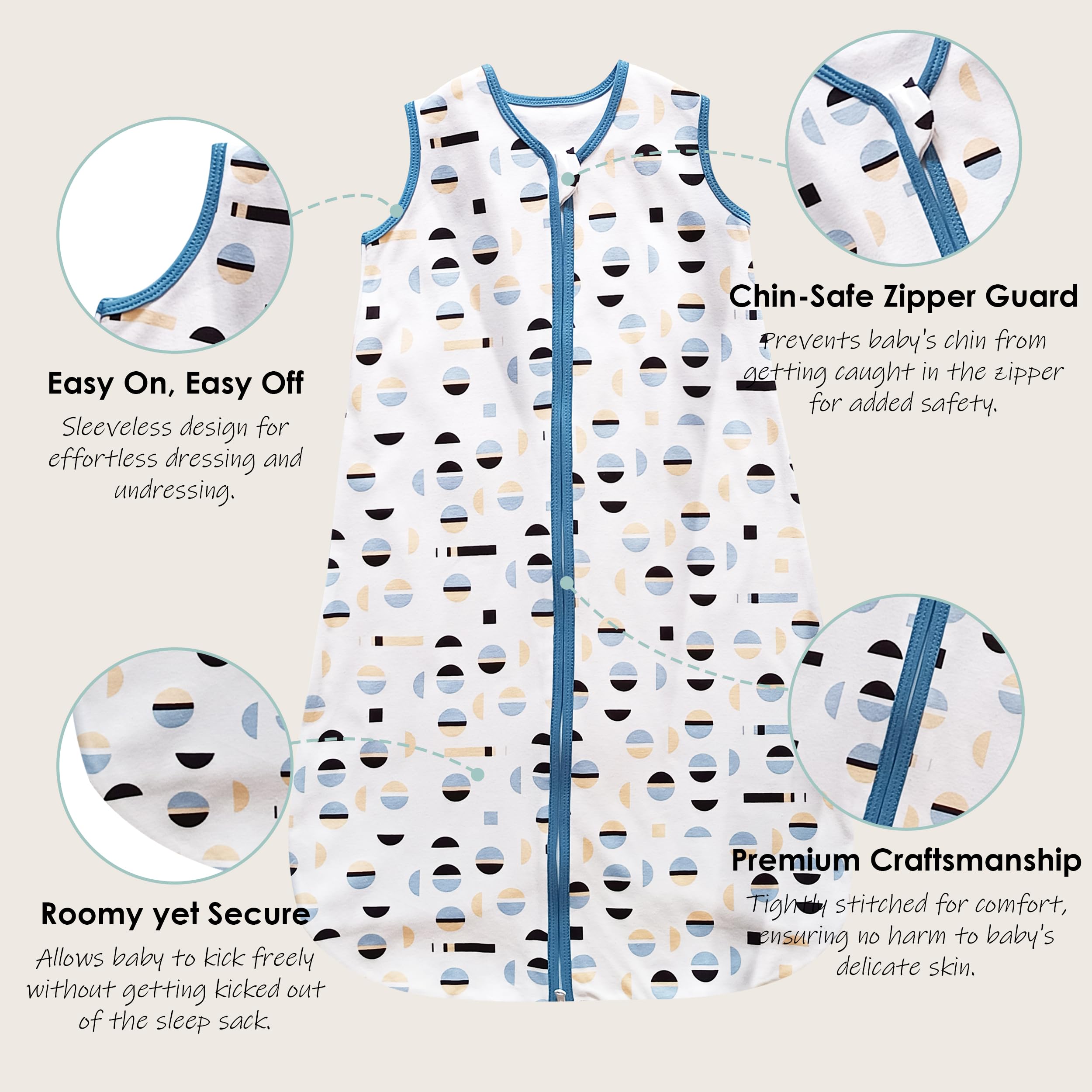 Cute Castle Baby Sleep Sack 18-24 Months - Lightweight 100% Cotton 2-Way Zipper TOG 0.5 Infant Wearable Blanket, Newborn Essentials Toddler Sleep Clothes (3 Pack Blue)