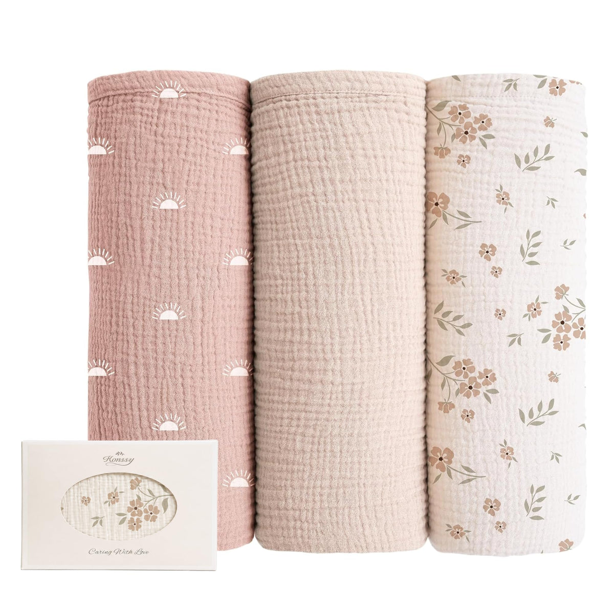 Konssy Muslin Swaddle Blankets, 100% Cotton Receiving Blankets, 47"x 47"