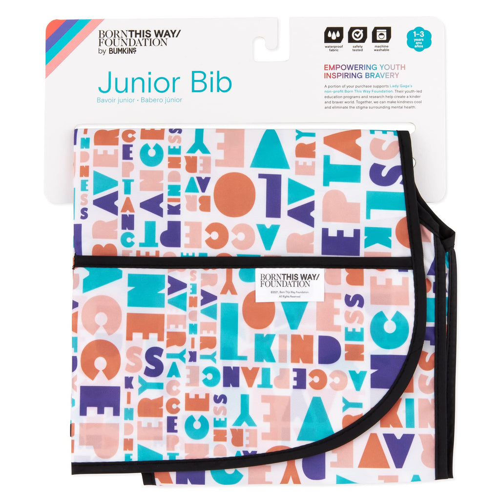 Bumkins Short Sleeve Bib for Girl or Boy, Toddler and Kids for 1-3 Years, Large Size, Essential Must Have for Junior Children, Eating, Mess Saving Soft Fabric Apron for Play, Born This Way Kindness