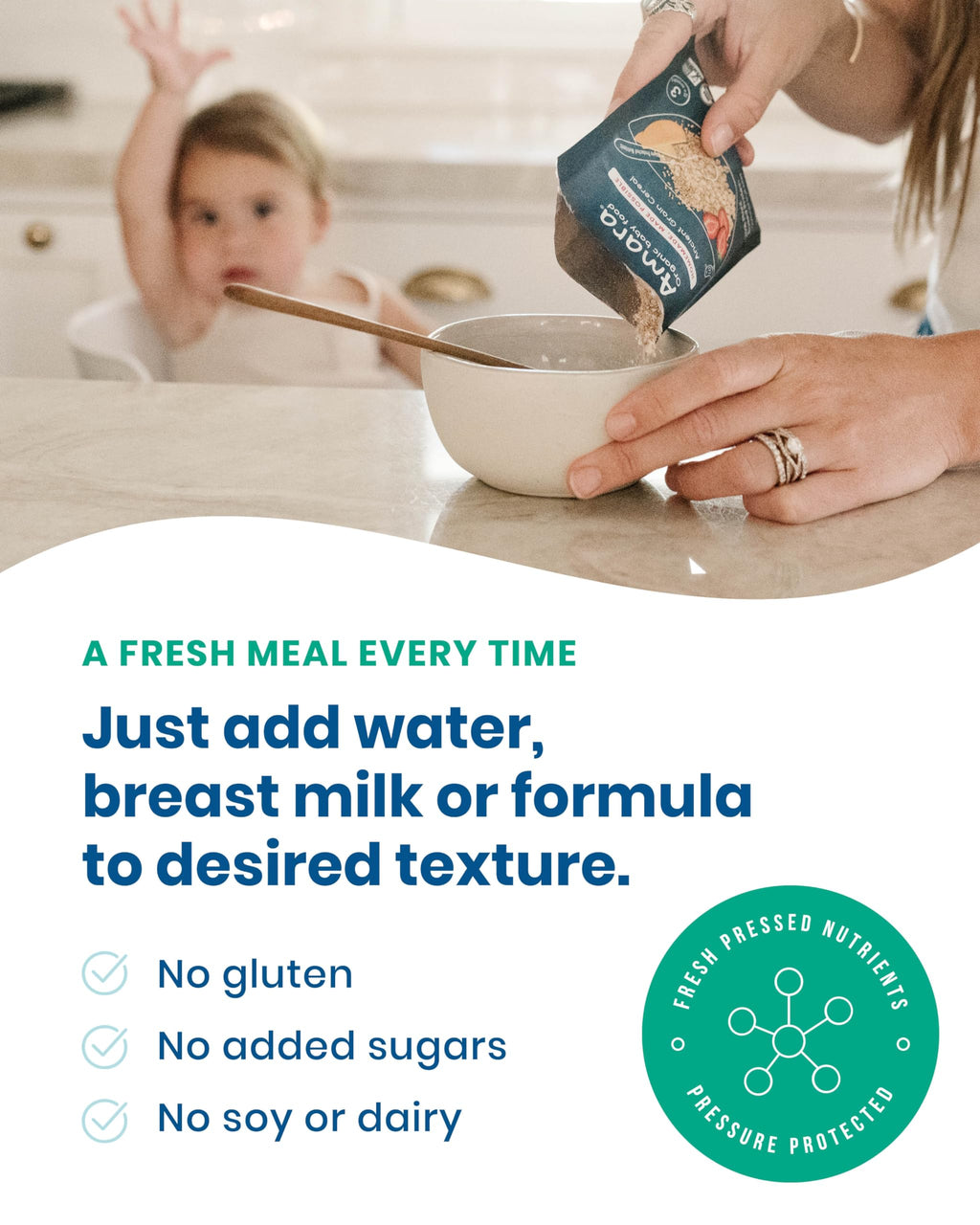 Amara Organic Baby Food - Stage 2 - Tropical Mango - Baby Cereal to Mix With Breastmilk, Water or Baby Formula - Shelf Stable Baby Food Pouches Made from Organic Fruit - 7 Pouches, 3.5oz Per Serving