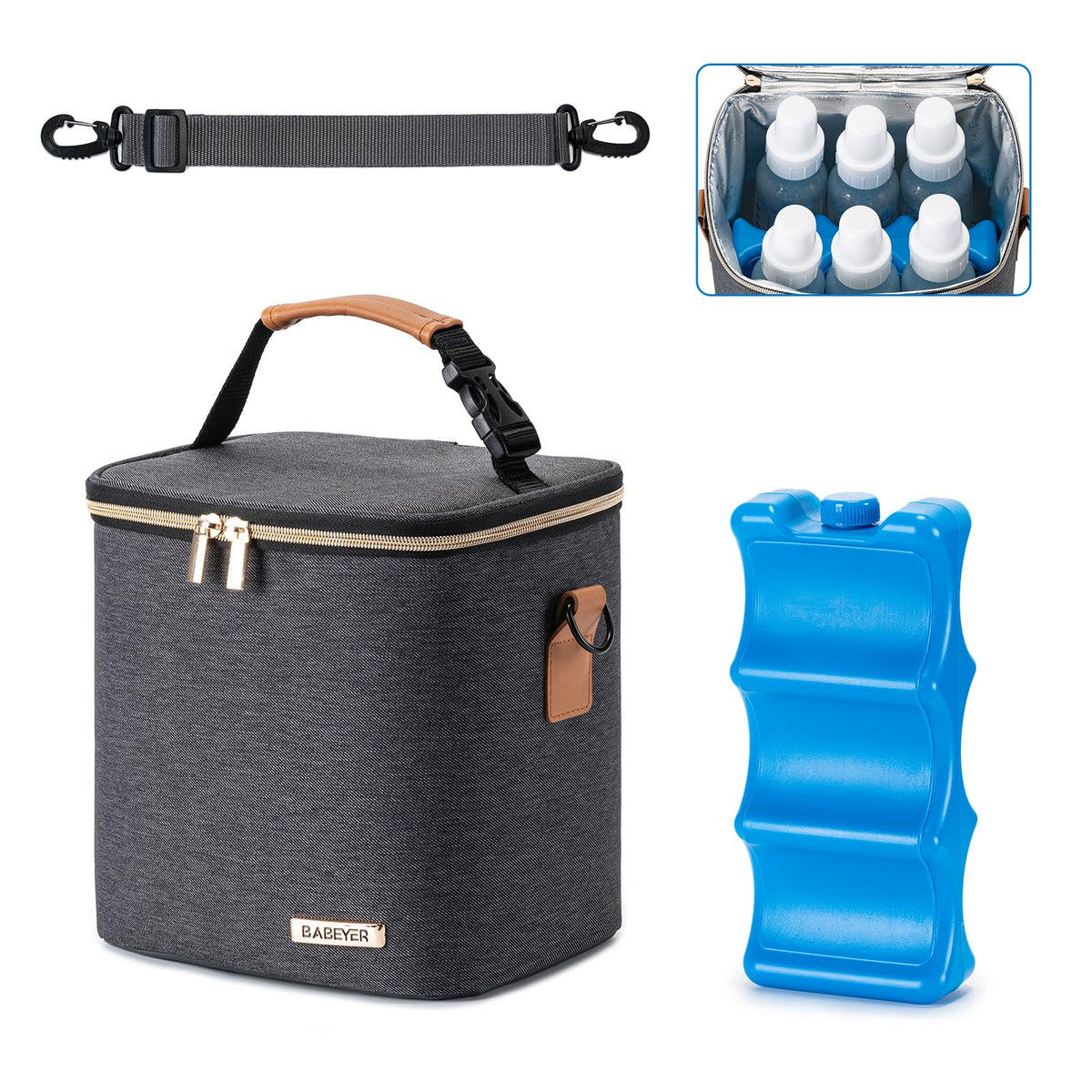 BABEYER Breastmilk Cooler Bag with Ice Pack Fits 6 Baby Bottles Up to 9 Ounce, Baby Bottle Bag with Shoulder Strap for Nursing Mom Daycare, Floral