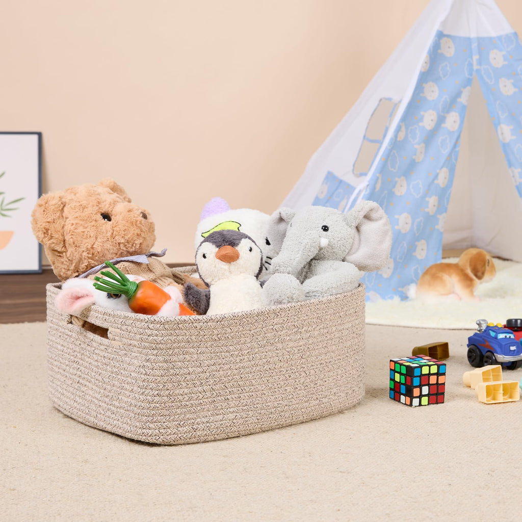 MiniArk Large Storage Baskets for Shelves, 17 x 13 x 7.5” Closet Organizers Bins for Clothes Blanket Towels, Baby Nursery, Toy Baskets Box, Woven Rope Baskets, 2 Packs Mixed Brown