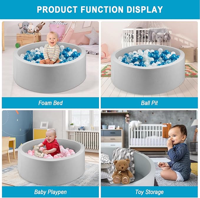 Foam Ball Pit for Toddlers, 35.4"x 11.8" Soft Round Ball Pit for Baby Children, Child Playpen Ball Pool, Easy to Clean or Install, Ideal Gift for Kids (Balls NOT Included) - Light Grey