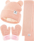Baby Beanie Mittens Scarf Set,Toddler Infant Kids Winter Hat with Bear Ear Thermal Gloves Neck Warmer Set for Girls Boys