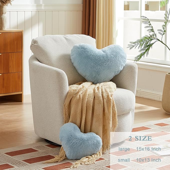 EastTree Heart Pillows, Light Blue Heart Shaped Pillows, Love Throw Pillows Gifts, Ultra Soft Faux Rabbit Fur Small Cute Pillows, Women Girls Kid Room Decor 10x13 Inch