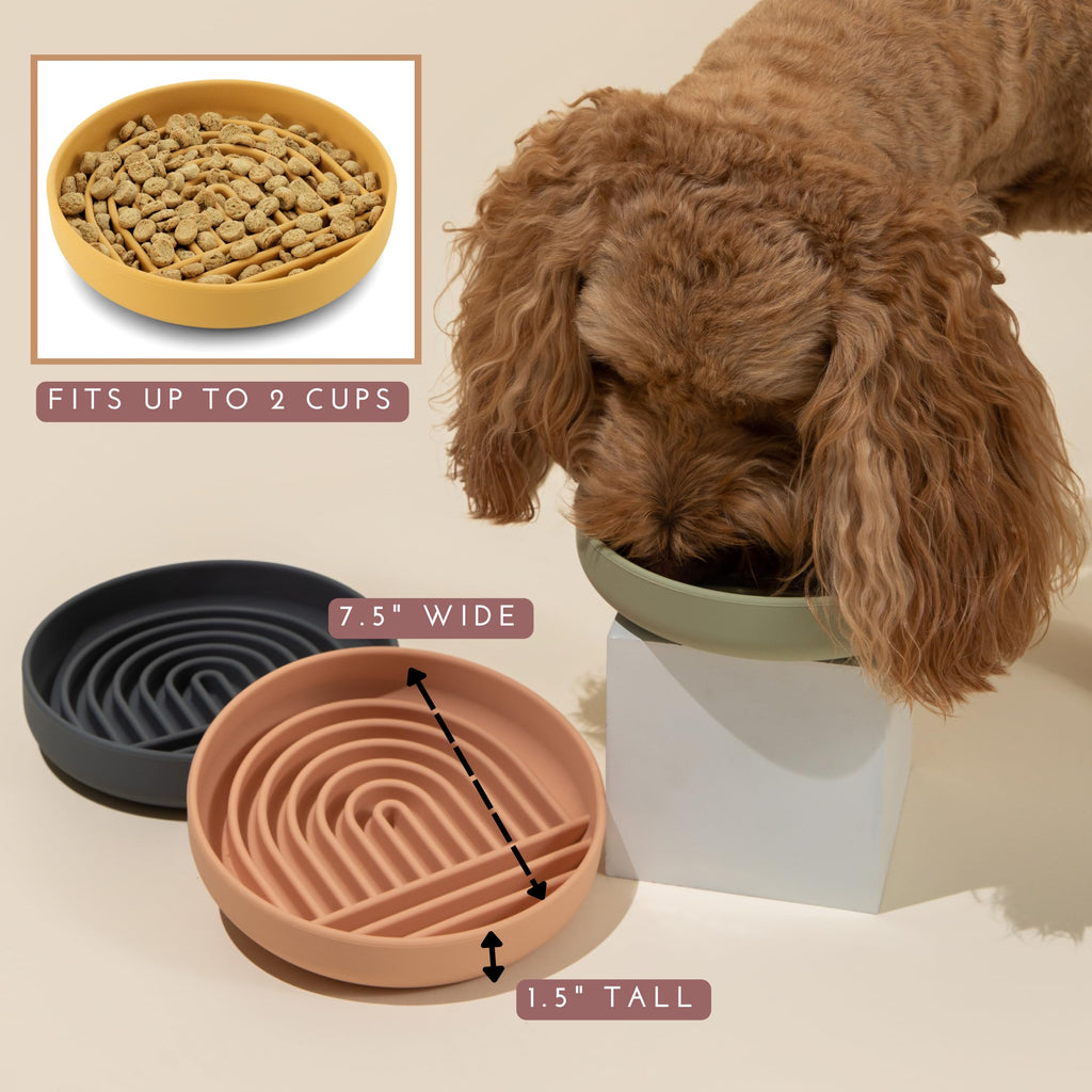Should We Go? Slow Feeder Dog Bowls - Medium Size Silicone Slow Eating Dog Bowl for Puppies & Dogs with Suction Cup -Dishwasher-Safe, Lick Mat Design, Reduces Gulping,for All Breeds,7.5”x1.5”- Tan