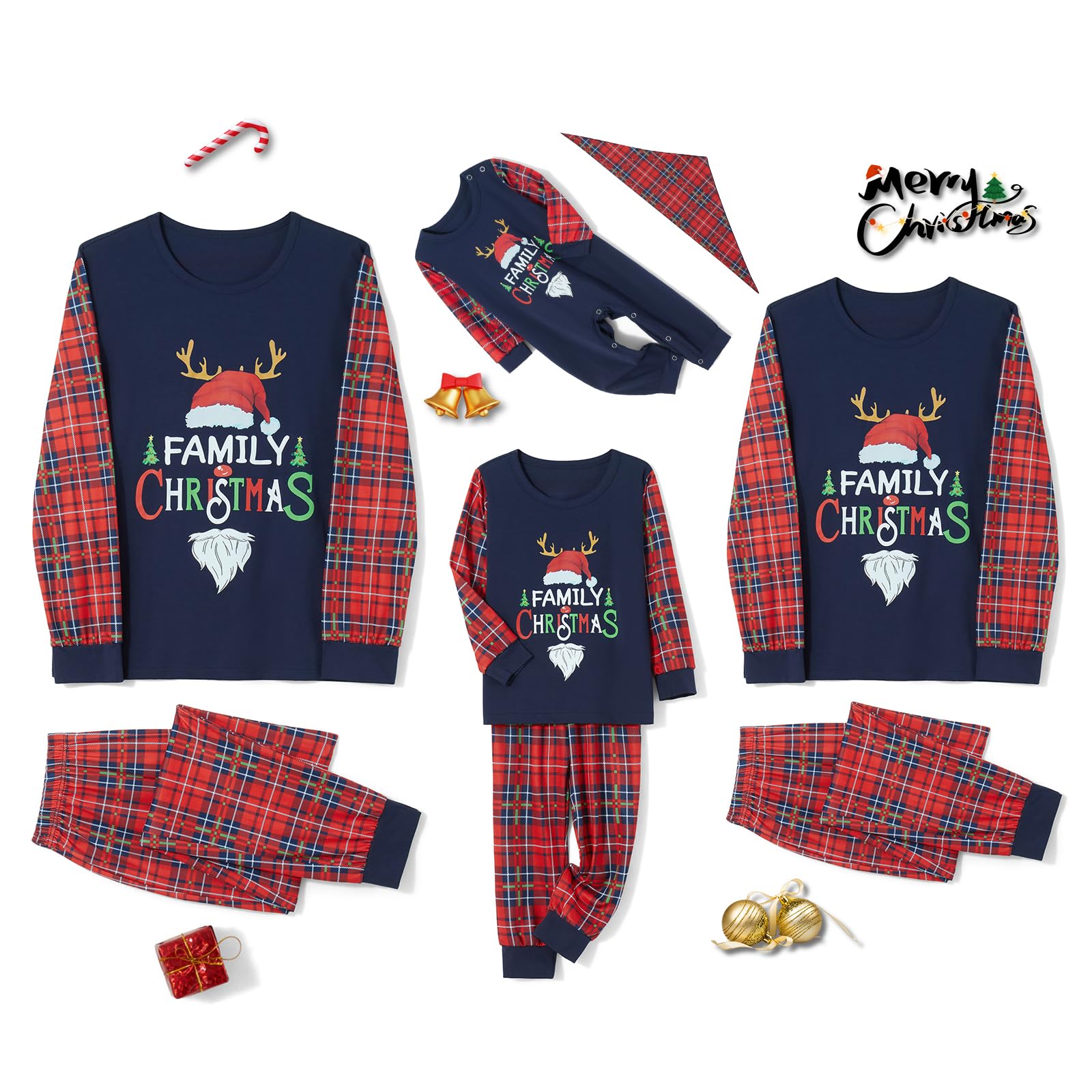 Awoscut Family Christmas Pajamas Matching Pajamas for Family, Xmas PJs Sets Holiday Sleepwear(&q-13, Kids, 3 Years)
