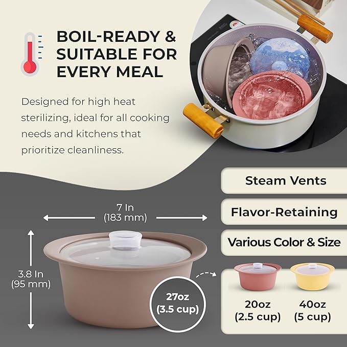 27oz Platinum Silicone Microwave Steamer Pot with Handle & Lid - Korean 100% Food-Grade Steamer Bowl, Heat-Resistant Cooker with Steam Holes, Easy Clean, Dishwasher Safe, Taupe Brown