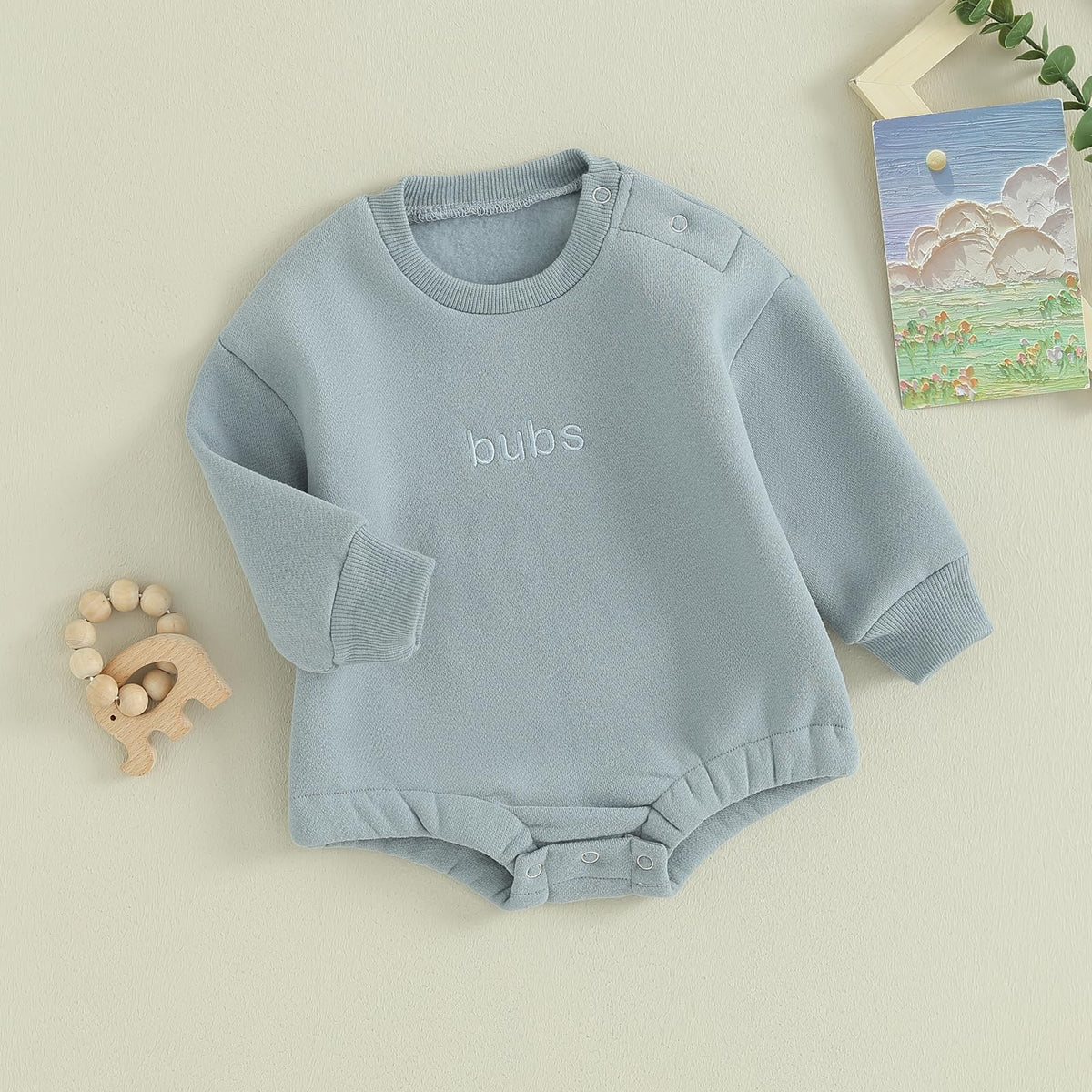 VISGOGO Baby Boy Oversized Sweatshirt Romper Solid Long Sleeve Bubble Little Dude Romper Sweater Bodysuits Fall Clothes (Blue, 12-18 Months)