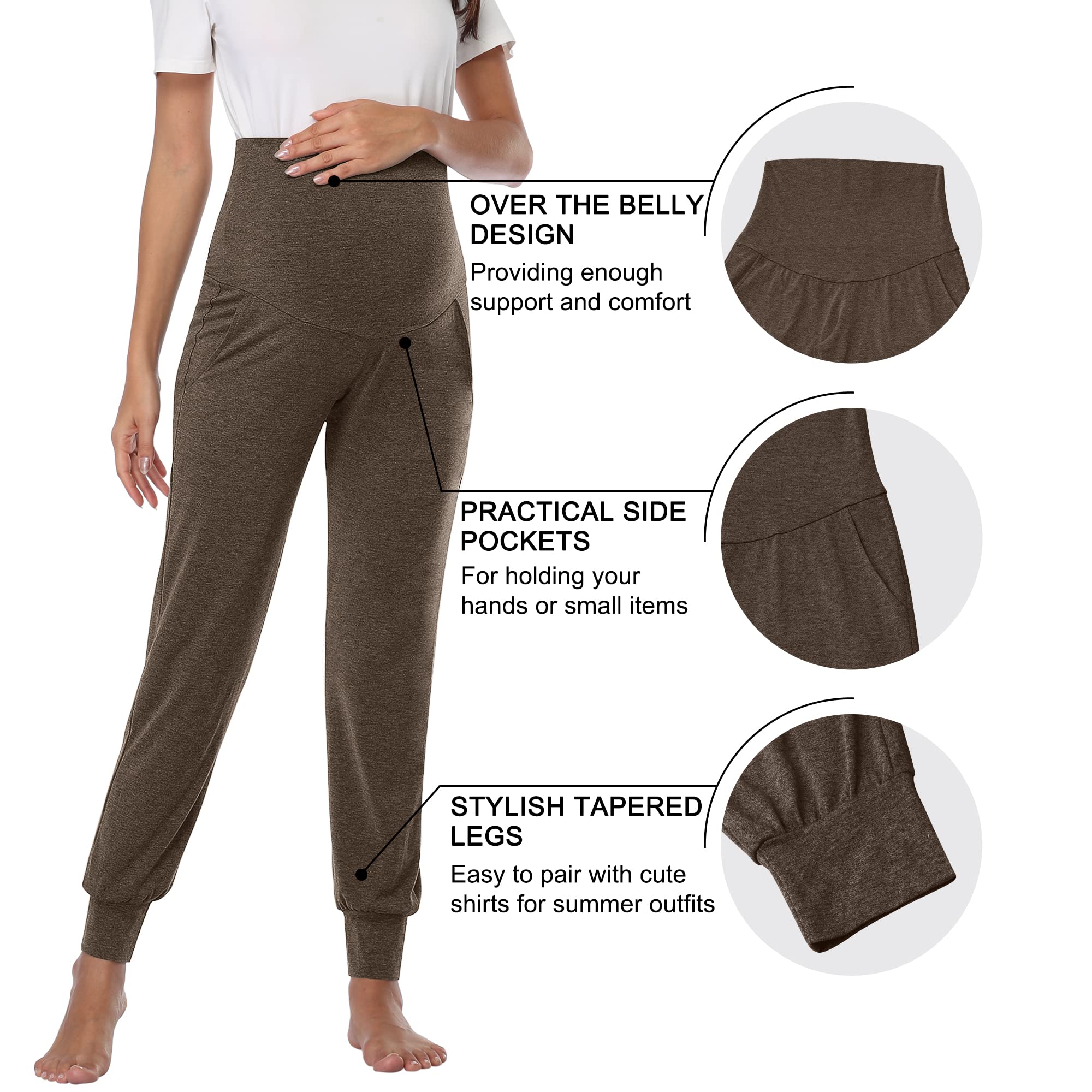 AMPOSH Women's Maternity Pants Stretchy Lounge Workout Sweatpants Casual Loose Comfy Pregnancy Joggers with Pockets(Heather Brown, XL)