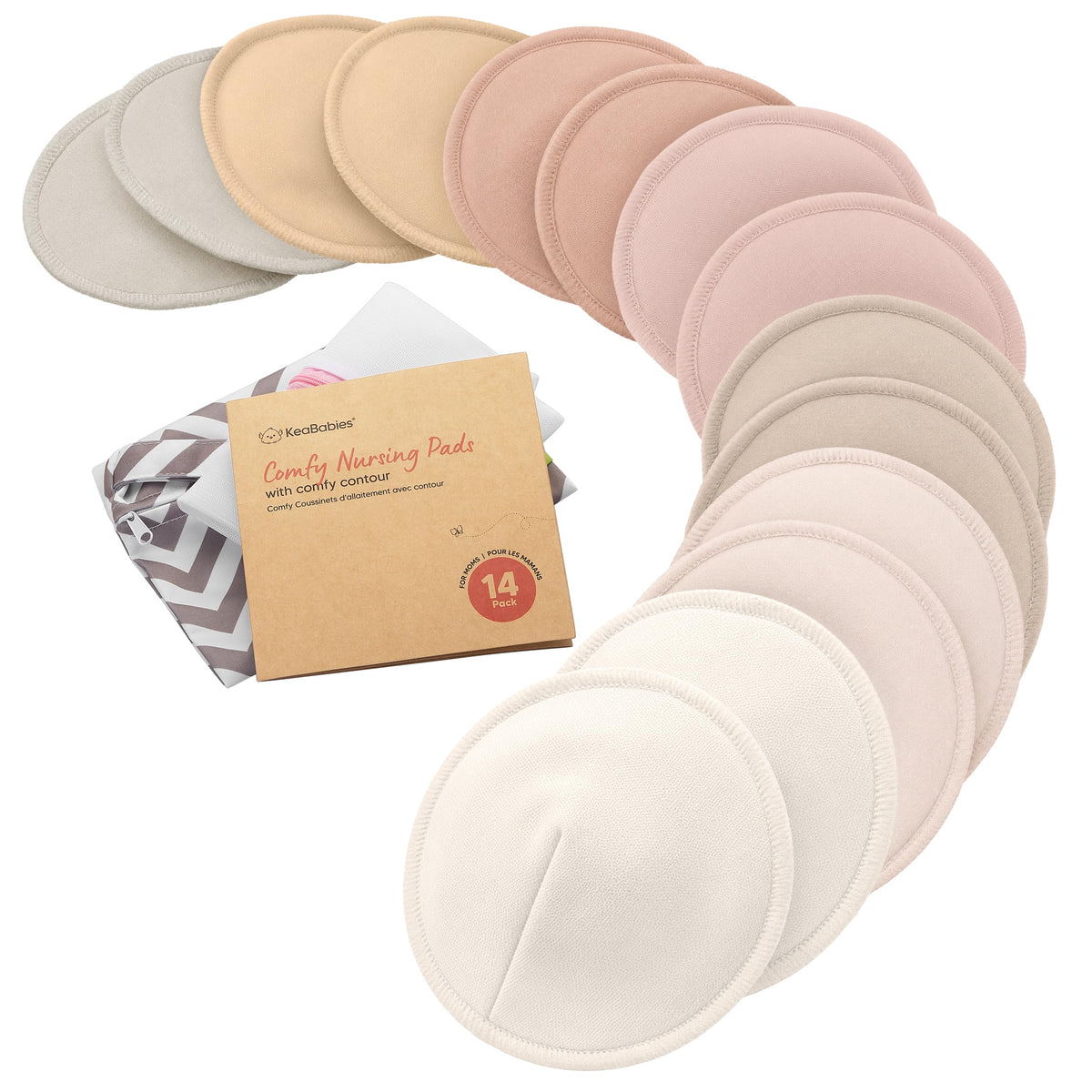 Organic Nursing Pads, 14 Washable Breast Pads,Wash Bag (Bare Beige, L 5")