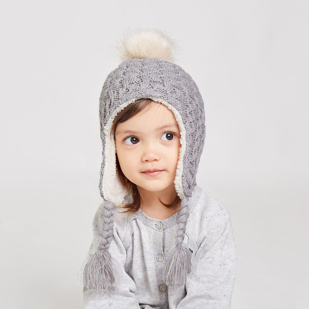 LANGZHEN Infant Pom Pom Beanie Kid Winter Hats Toddler Cap Knit Warm Beanies Caps for Baby Boys Girls(Gray,12-24 Months)