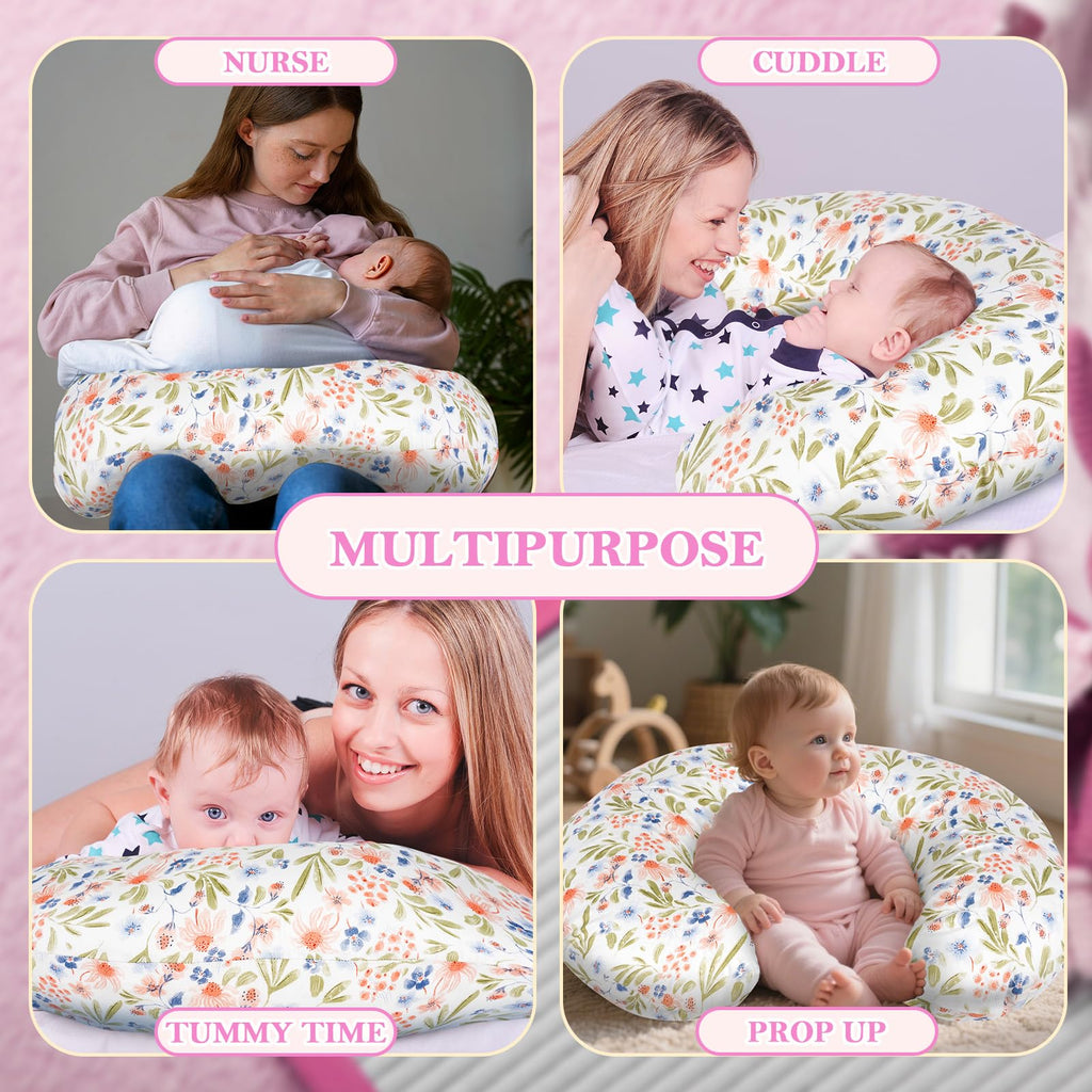 LLCJYYCY Nursing Pillow - Breastfeeding Pillow with Breathable Filling & Removable Cover, Ergonomic Support for Breastfeeding & Bottle (Green Leaf,0-12 Months)