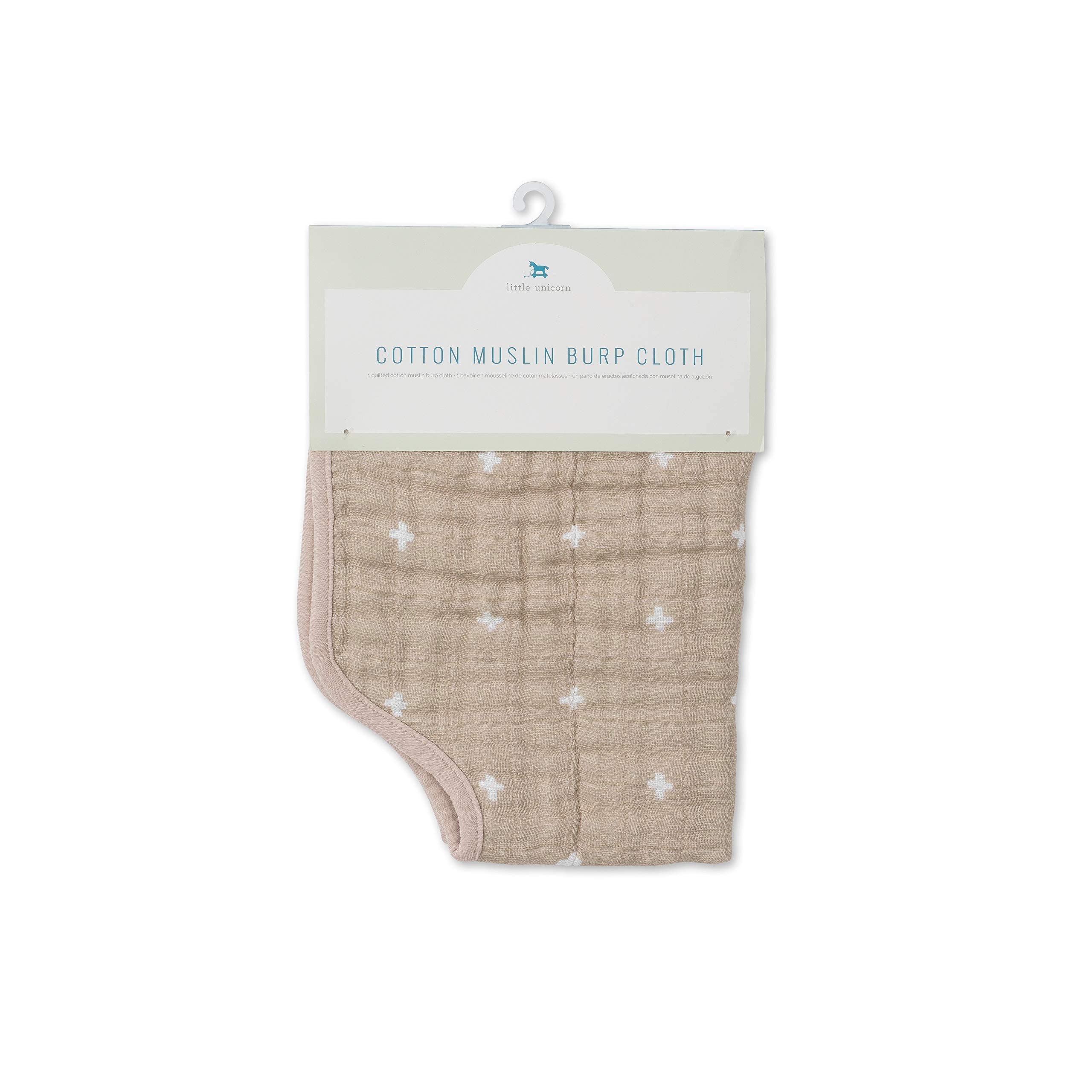 Little Unicorn Ultra-Absorbent Premium Burp Cloth | Soft on Baby's Skin | Larger Size | Ergonomic Design (Taupe Cross)