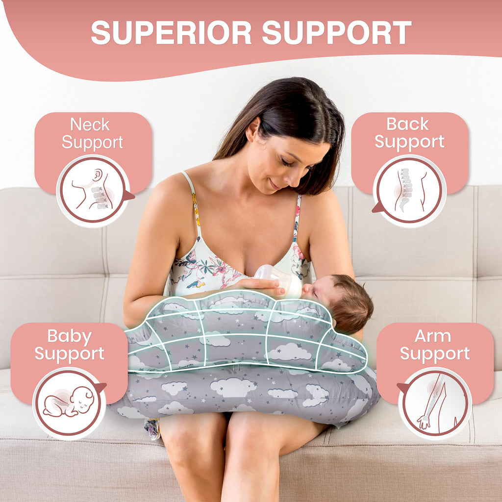 Nursing Pillow – Breastfeeding Pillows with Security Fence for Enhanced Support & Comfort – Removable Cotton Cover, Adjustable Waist Strap, Newborn Essentials Must Haves Baby Registry Search