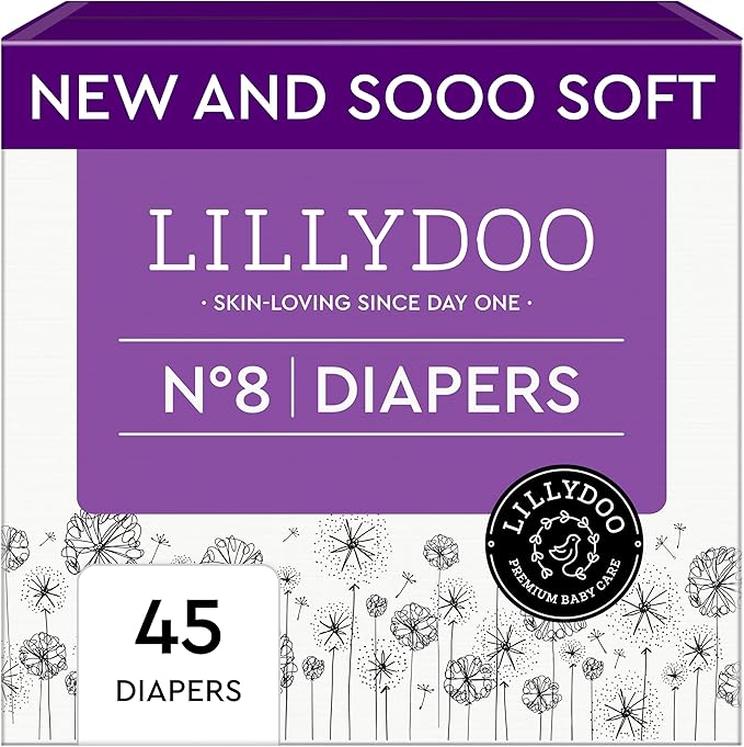 LILLYDOO Baby Diapers - Size 8 (37+ lbs), Half-Monthly Supply (90 Count), Leak Protection, Skin-Friendly, Ultrasoft, Perfume- & Chlorine-Free, Hypoallergenic, Dermatologist Tested, Oeko-TEX®