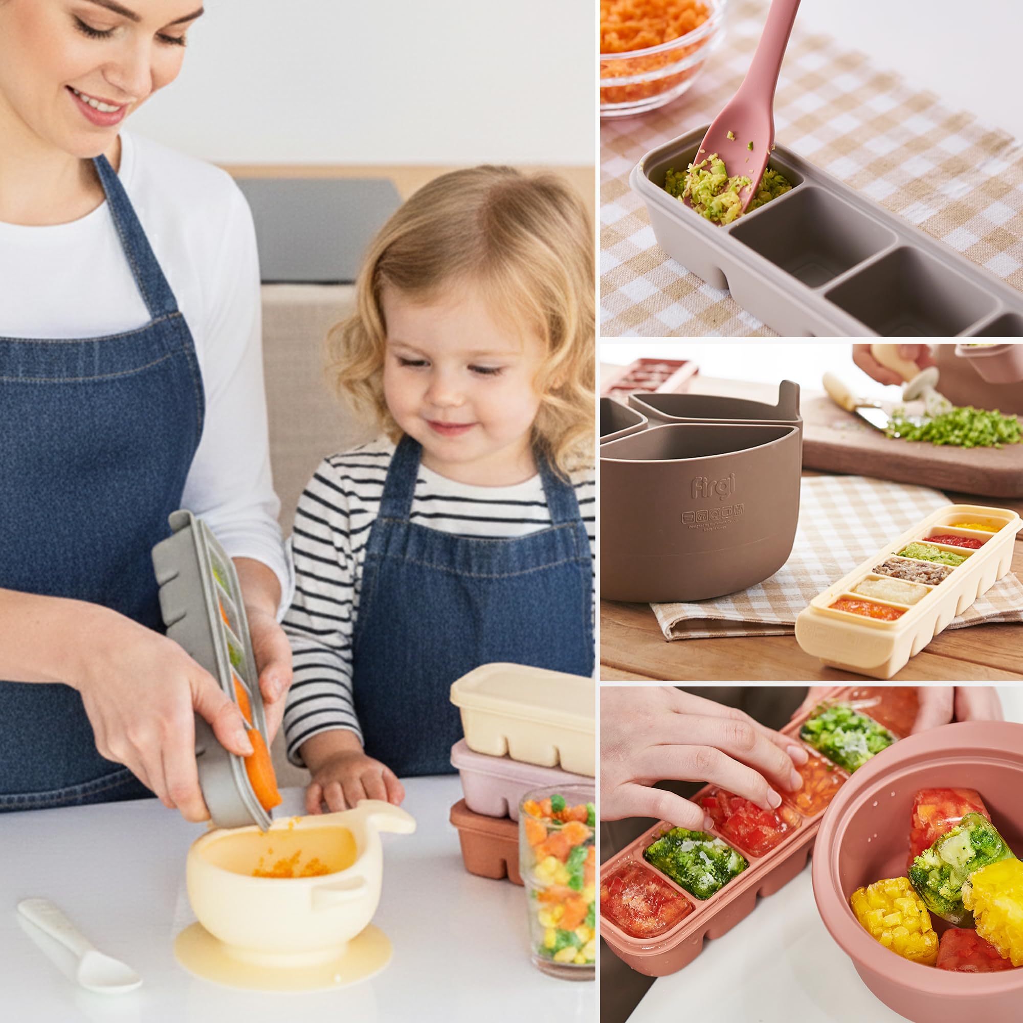 Firgi 1.7 oz/4 Sections Silicone Ice Cube Freezer Tray with Lid, 100% Food-Grade Platinum Silicone,Leak Resistance & Dishwasher Safe for Baby Food Prep,Breast Milk,Purees - Korean Made, Brown