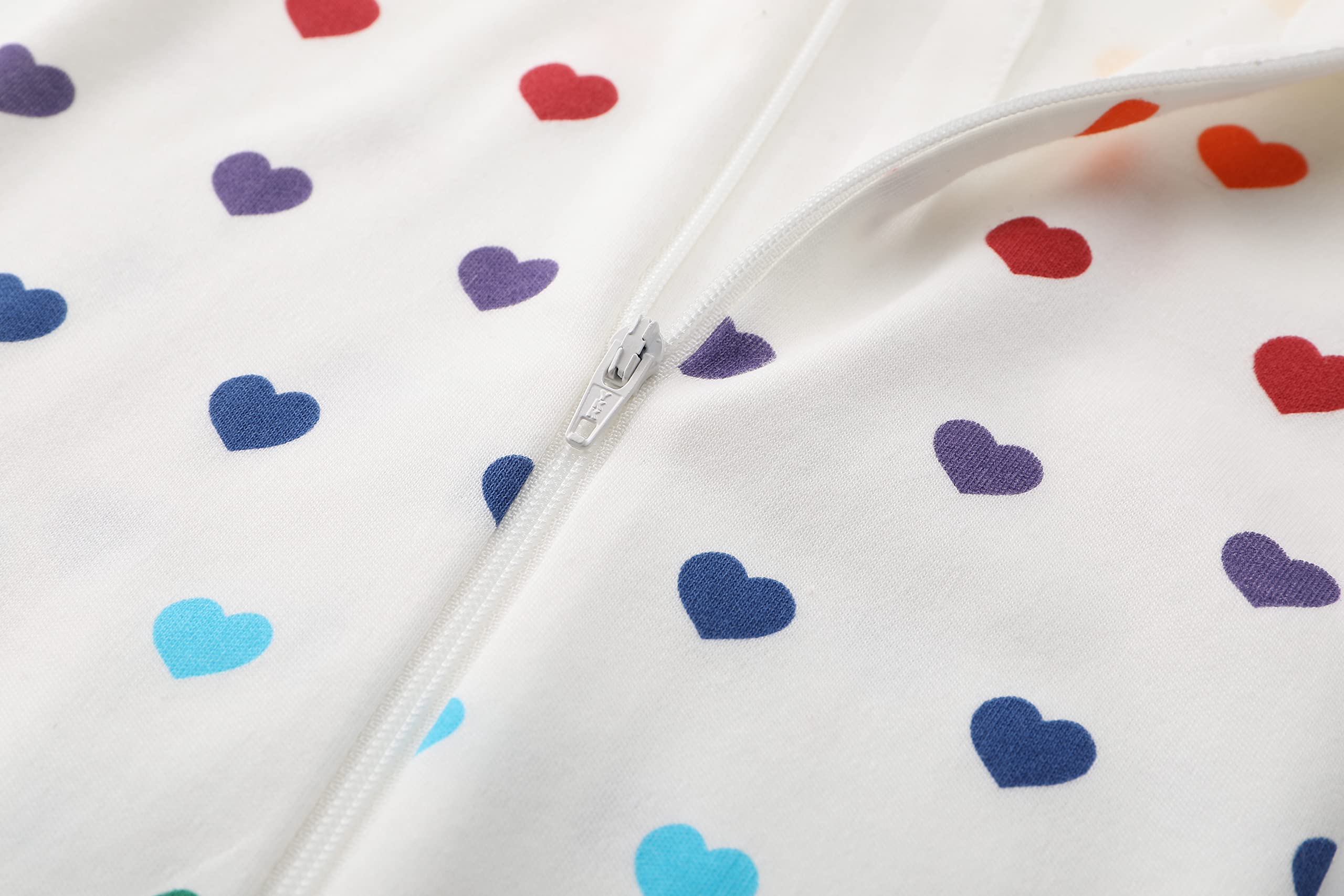 Owlivia Organic Cotton Baby Boy Girl Zip up Sleep N Play, Footless, Long Sleeve(0-3 Months, Rainbow Hearts)