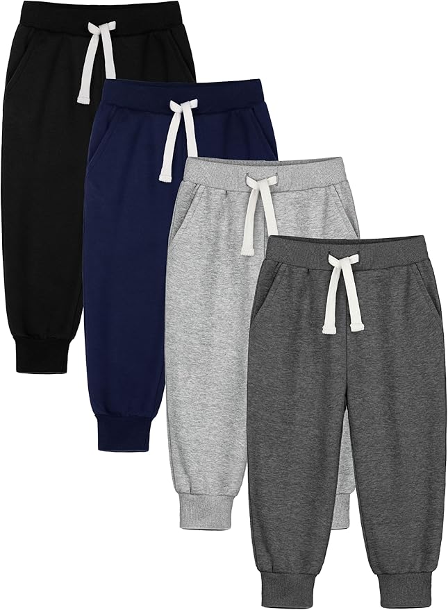 HXP 4 Pack Toddler Boys Sweatpants Pure Cotton Toddler Sweatpants Boys Kids Joggers Pants with Pocket Drawstring