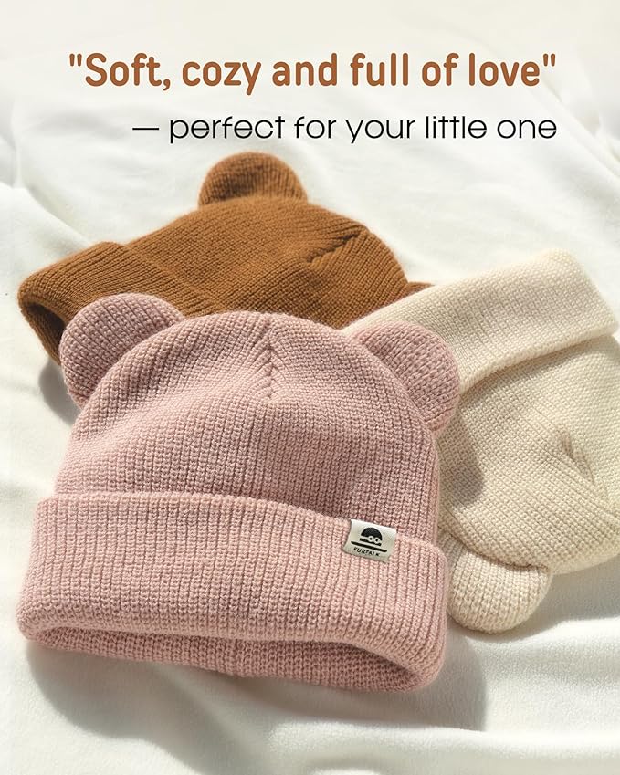 FURTALK Baby Beanie Winter Hat with Bear Ear for Infant Toddler Boys Girls Soft Knitted Skull Cap