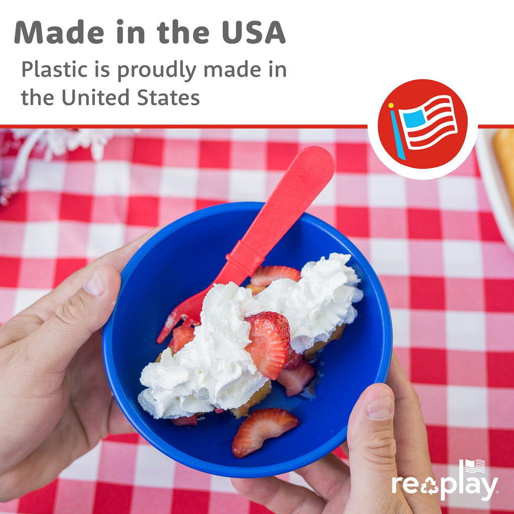 Re-Play Toddler Dinnerware Set - 3 Divided Plates, 3 Snack Bowls & 3 Fork and Spoon Sets - BPA-Free Kids Tableware - Dishwasher Safe - Made in USA from Recycled Materials, True Blue