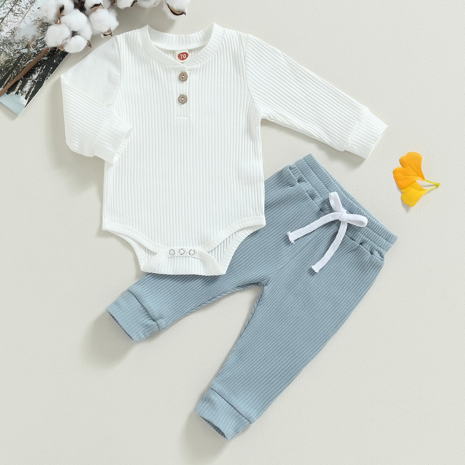 MA&BABY Newborn Baby Boy Clothes Ribbed Knit Long Sleeve Romper Pants Set