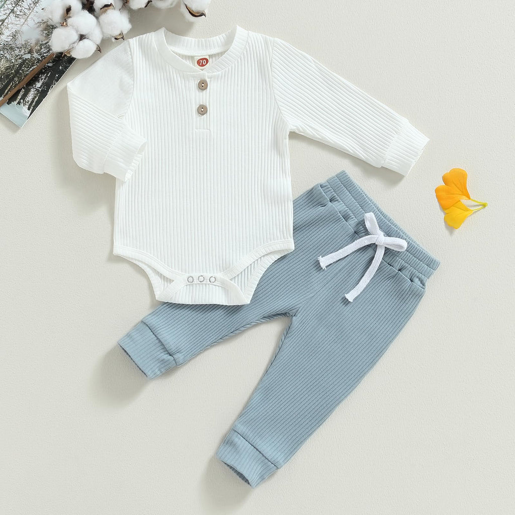 MA&BABY Newborn Baby Boy Clothes Ribbed Knit Long Sleeve Romper Pants Set