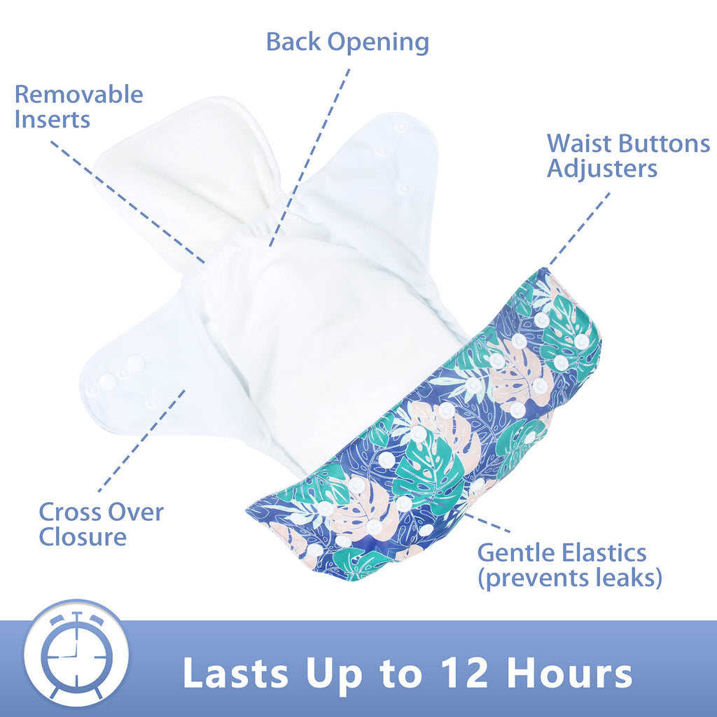 Leekalos Cloth Diapers Reusable for Boys and Girls, Baby Diaper Cloth with Inserts & Wet Bag One Size (Floral)