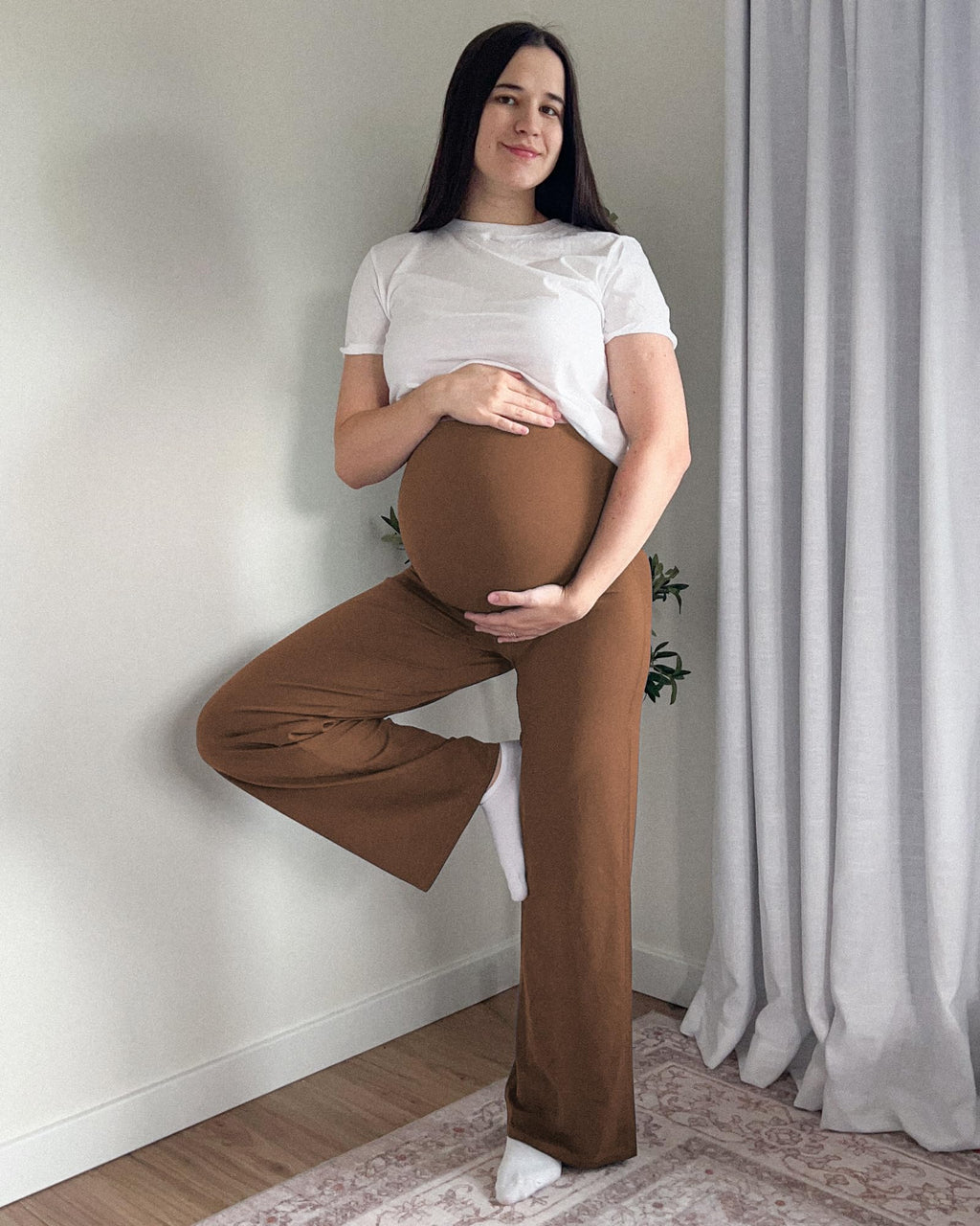 G4Free Maternity Pants Yoga Casual Wide Leg,Dark Coffee,M,Regular
