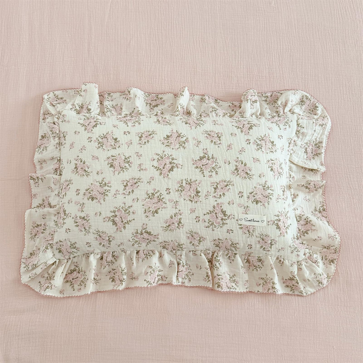 AOJIM Muslin Cotton Kids Pillowcase with Azalea Patterns, Lightweigth Soft Crib Nursery Pillowcase 1PC for Boys Girls, Floral Print Toddler Bedding for Room Decor, Machine Washable, 26x20 Inches