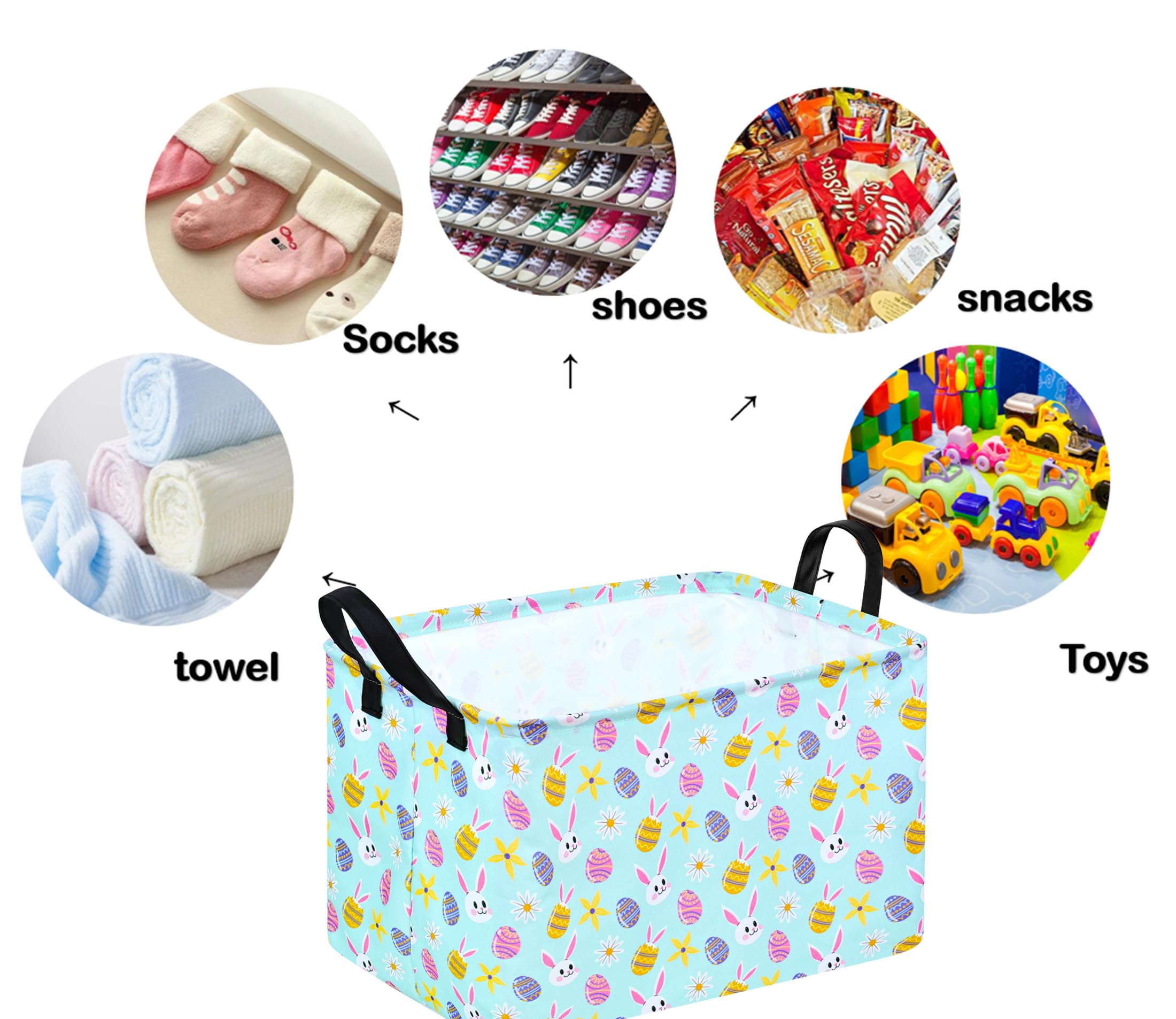 DUYIY Rectangle Gift Storage Basket Home Shelf Storage Basket Organizer Box Clothes Laundry Hamper Nursery Basket Laundry Basket with Handles (blue rabbit)
