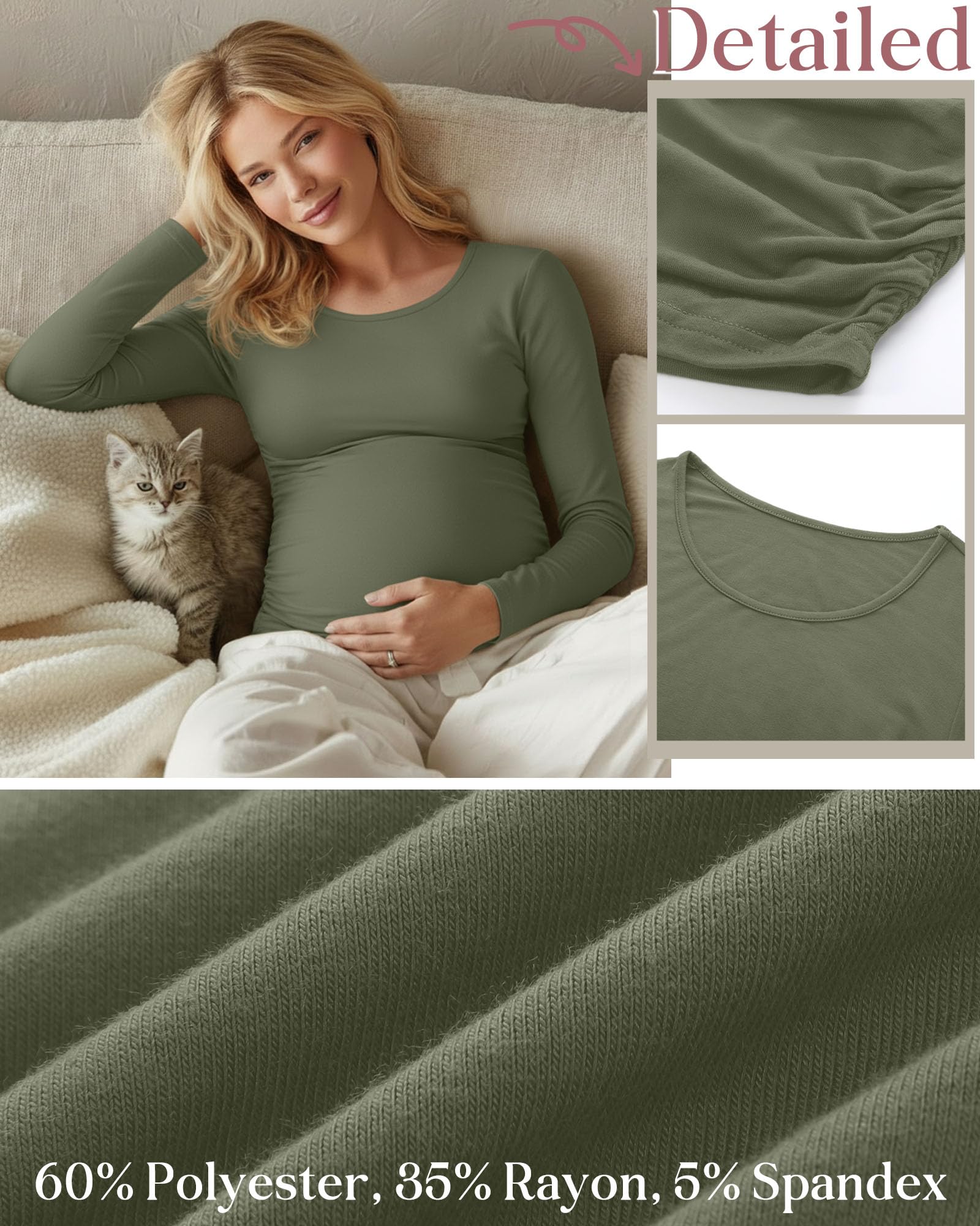 Ficerd 3 Pack Women's Maternity Long Sleeve Shirts, 3-Color Set, X-Large